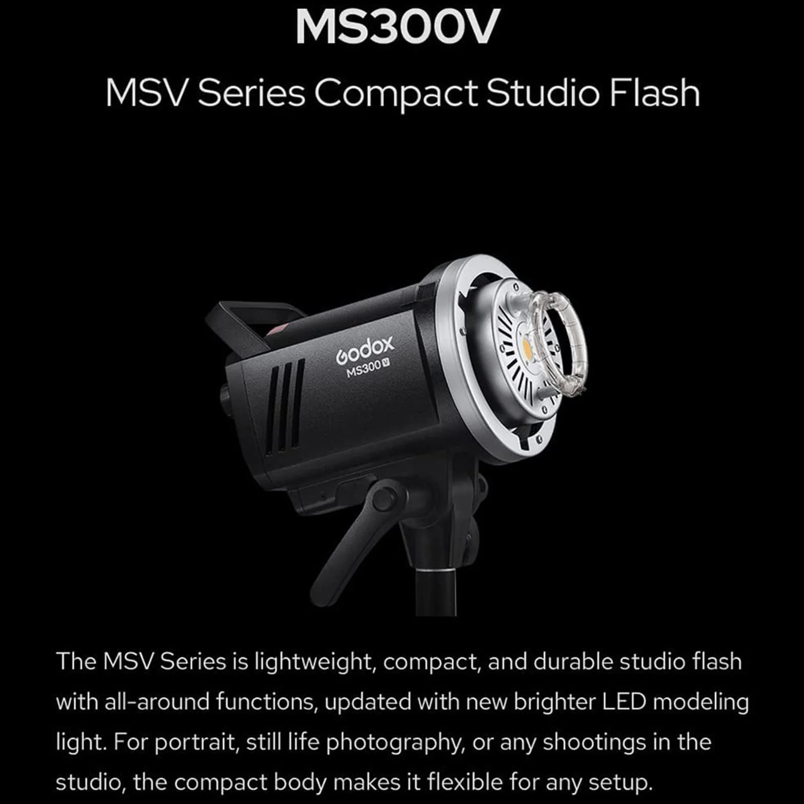 Godox MS300V lampa studyjna LED 300 W, 2,4 G bezprzewodowa 5600 ± 200 K CCT lampa LED 0,1 ~ 1,8 S czas recyklingu Bowens mocowanie z lampą modelującą LED, wyjątkowa stabilność wyjściowa monolight do