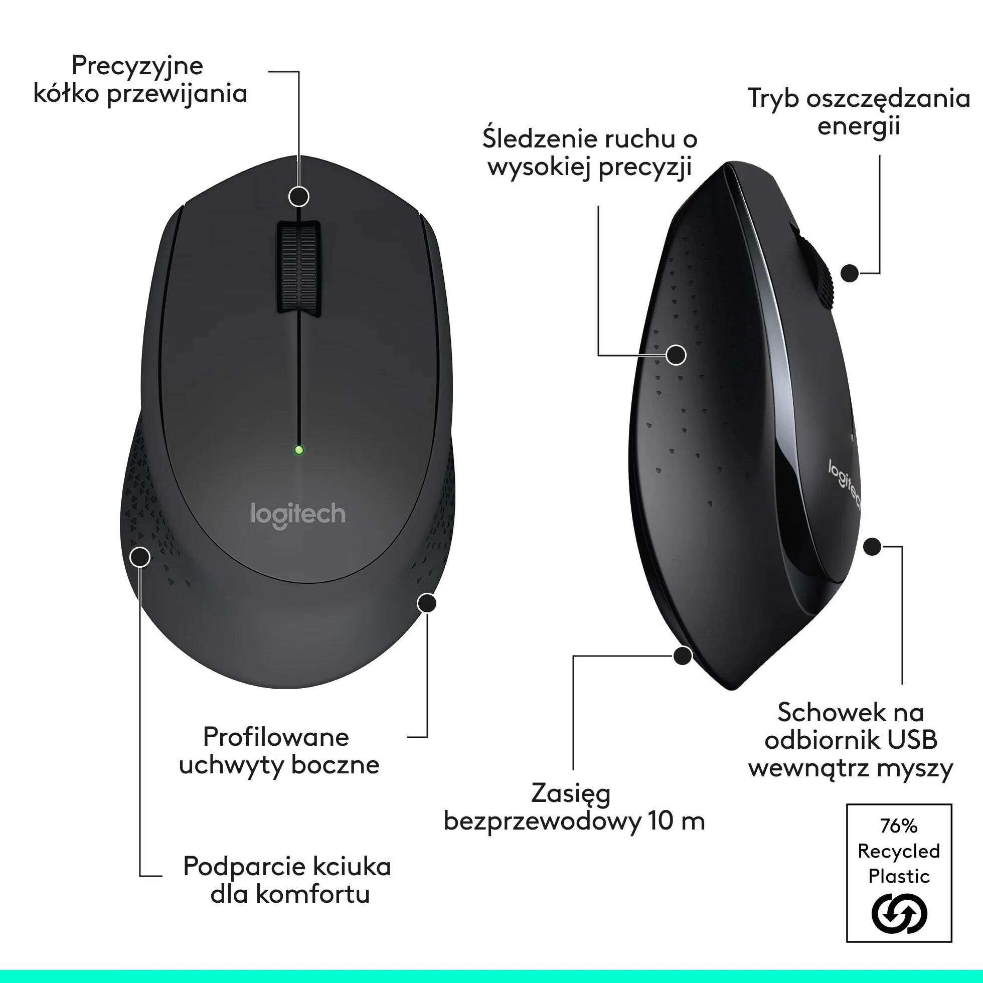 Logitech MK345 Combo Pełnowymiarowy, Bezprzewodowy Zestaw Klawiatura i Mysz z podpórką na nadgarstki, dla praworęcznych, odbiornik USB 2,4 GHz, zgodny z PC, laptopem, QWERTY układ US Intl - Czarny