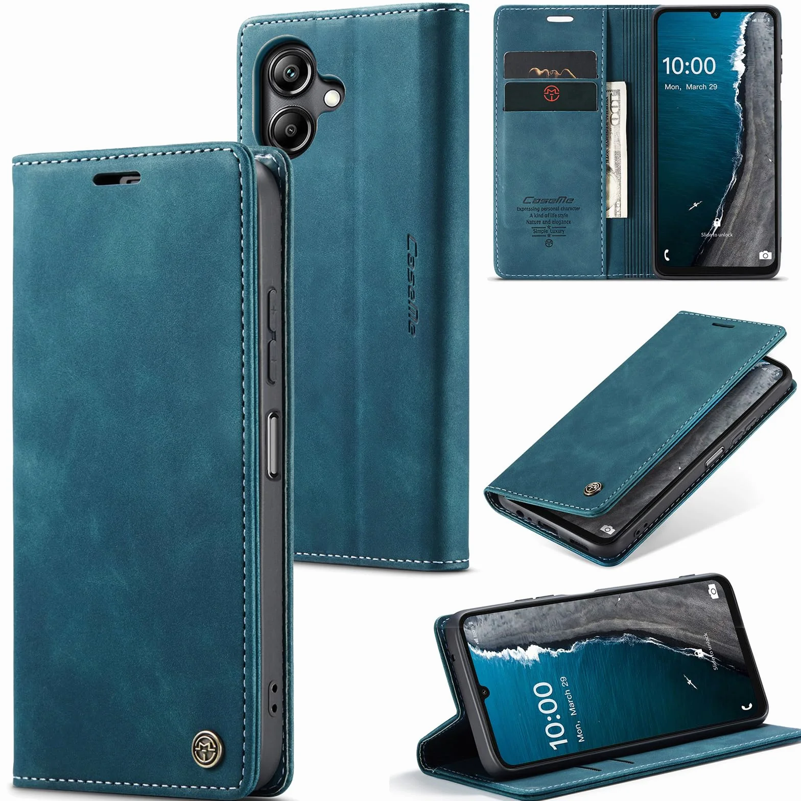 Etui do Samsung Galaxy A16, portfel ze skóry PU z uchwytem na karty Kompatybilny Kabura magnetyczna odporne na wstrząsy etui na telefon z klapką do Samsung Galaxy A16, Niebieski zielony