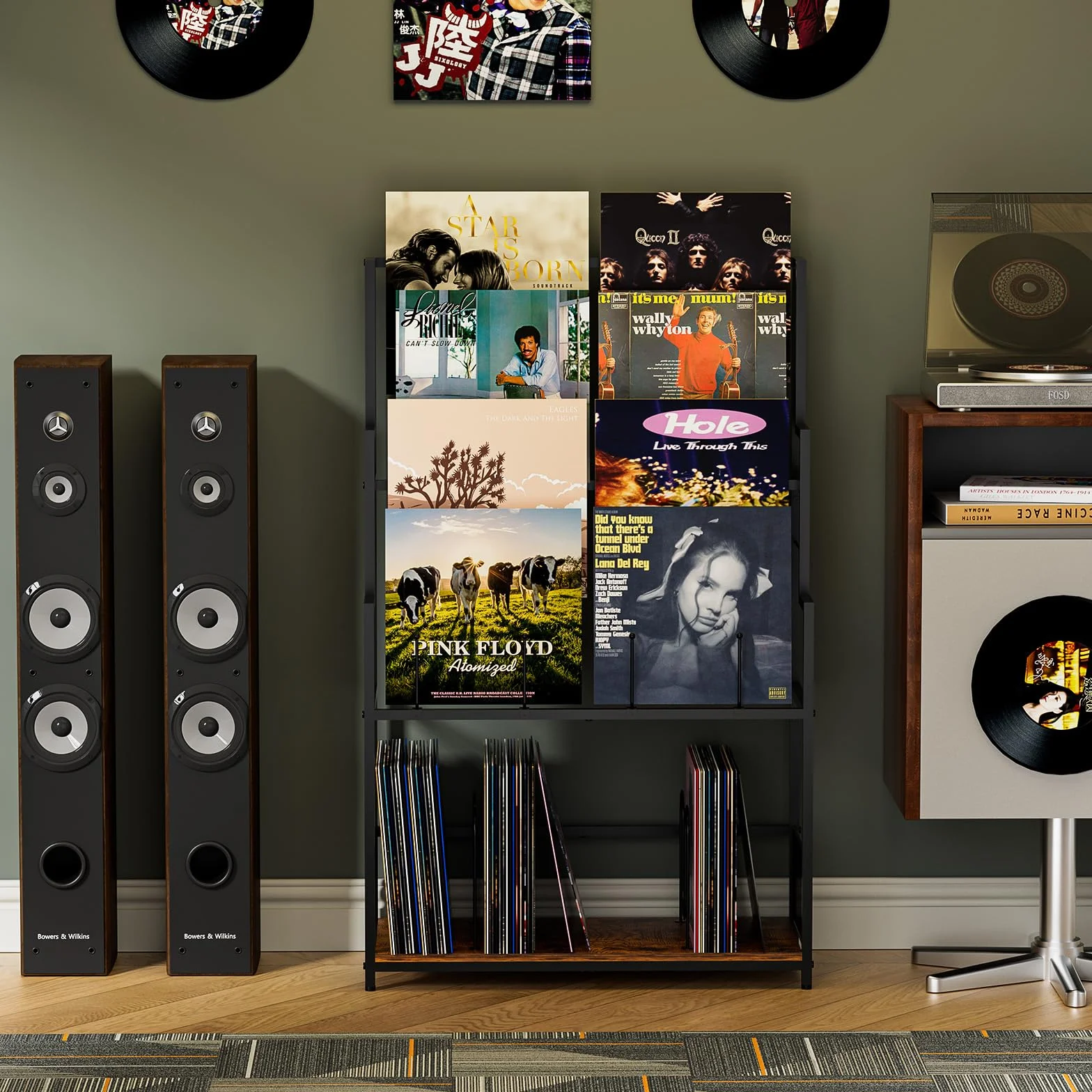 5-poziomowy stojak do przechowywania płyt winylowych z półką na płyty, organizer winylowy, 250-320 albumów, metalowy stojak na płyty LP, CD, DVD, czasopisma, książki