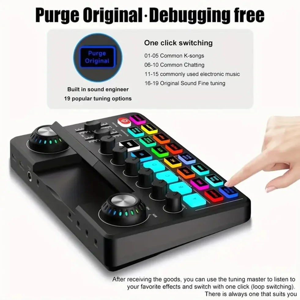Karta dźwiękowa na żywo i mikser DJ Mikser audio z zmieniaczem głosu, płyta dźwiękowa z oświetleniem RGB, sprzęt do nagrywania muzyki