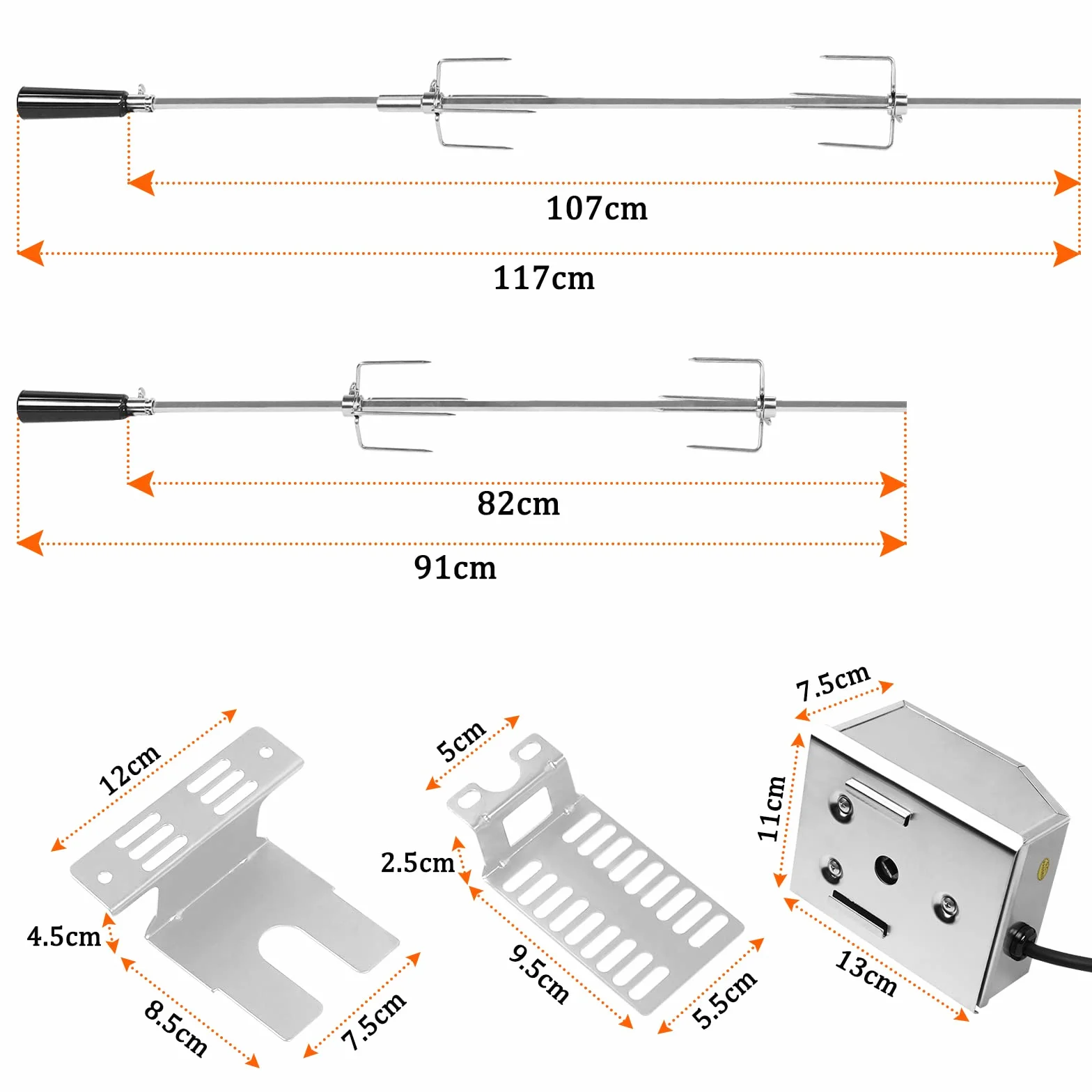 Rotisserie rożen do grilla gazowego, 107 cm, ze stali nierdzewnej, z 4 igłami do mięsa, uniwersalne zastosowanie, silnik elektryczny 220 V – 240 V, do grilla gazowego