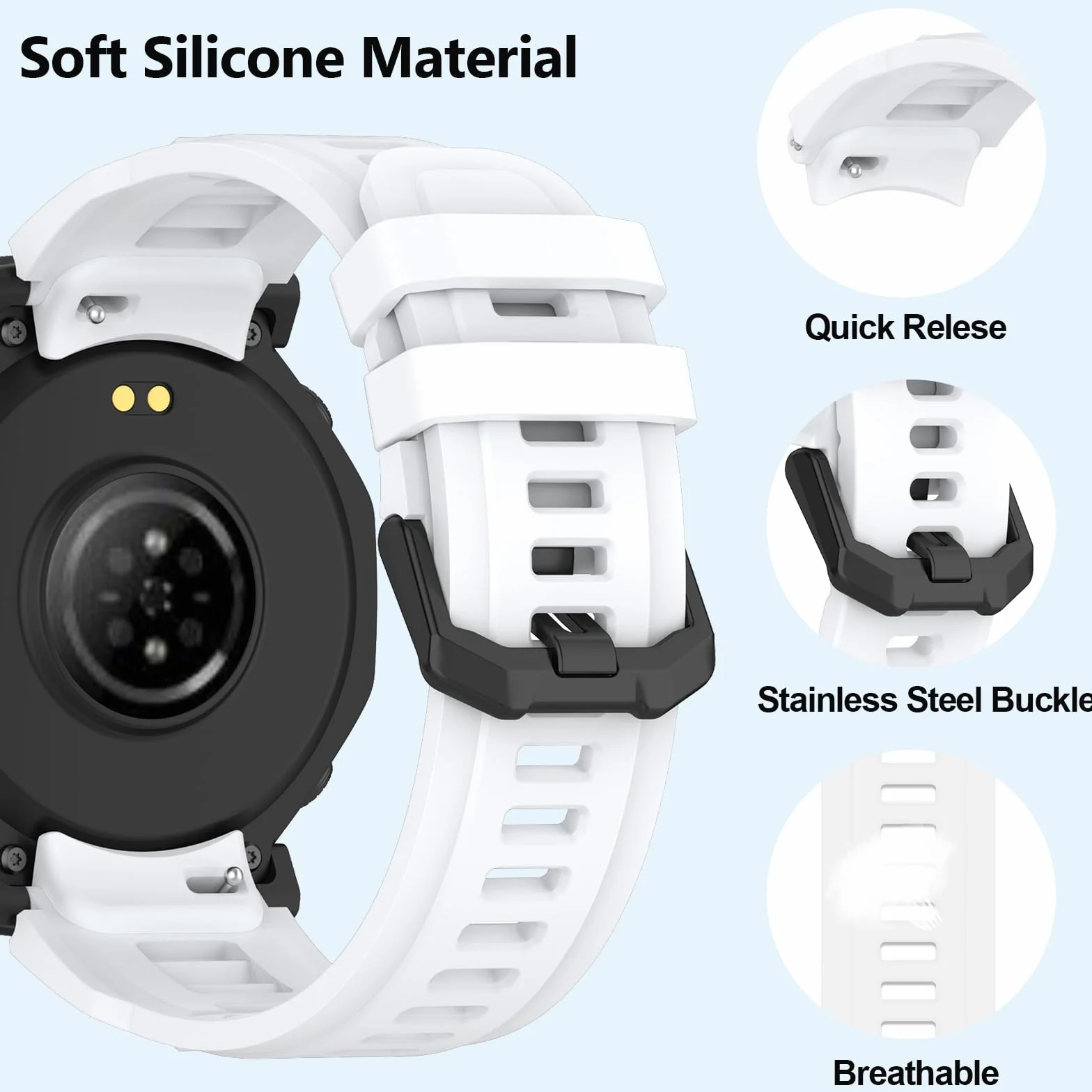Bransoletki kompatybilne z Amazfit T-Rex 3 Pro 44 mm, 20 mm, miękki silikon, sportowy pasek zamienny do Amazfit Active 2 44 mm / Active 2 Square/Amazfit GTR mini, dla mężczyzn i kobiet