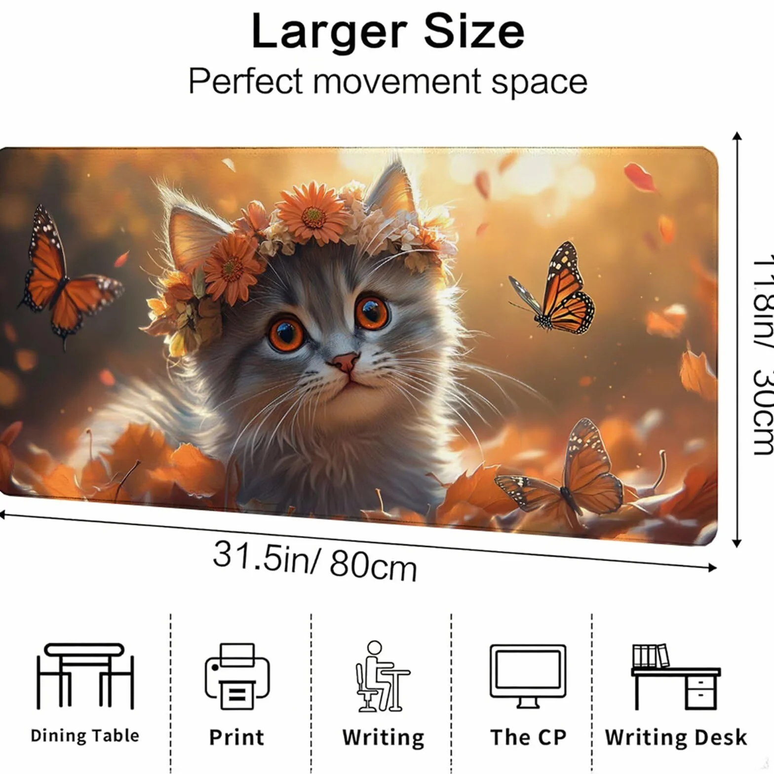 Żółta podkładka pod mysz XXL 1400 x 600 x 3 mm kot pod rękę biurko akcesoria antypoślizgowa gumowa podstawa i szyte krawędzie podkładka pod mysz dla graczy do dekoracji biura dekoracyjnego, prezenty