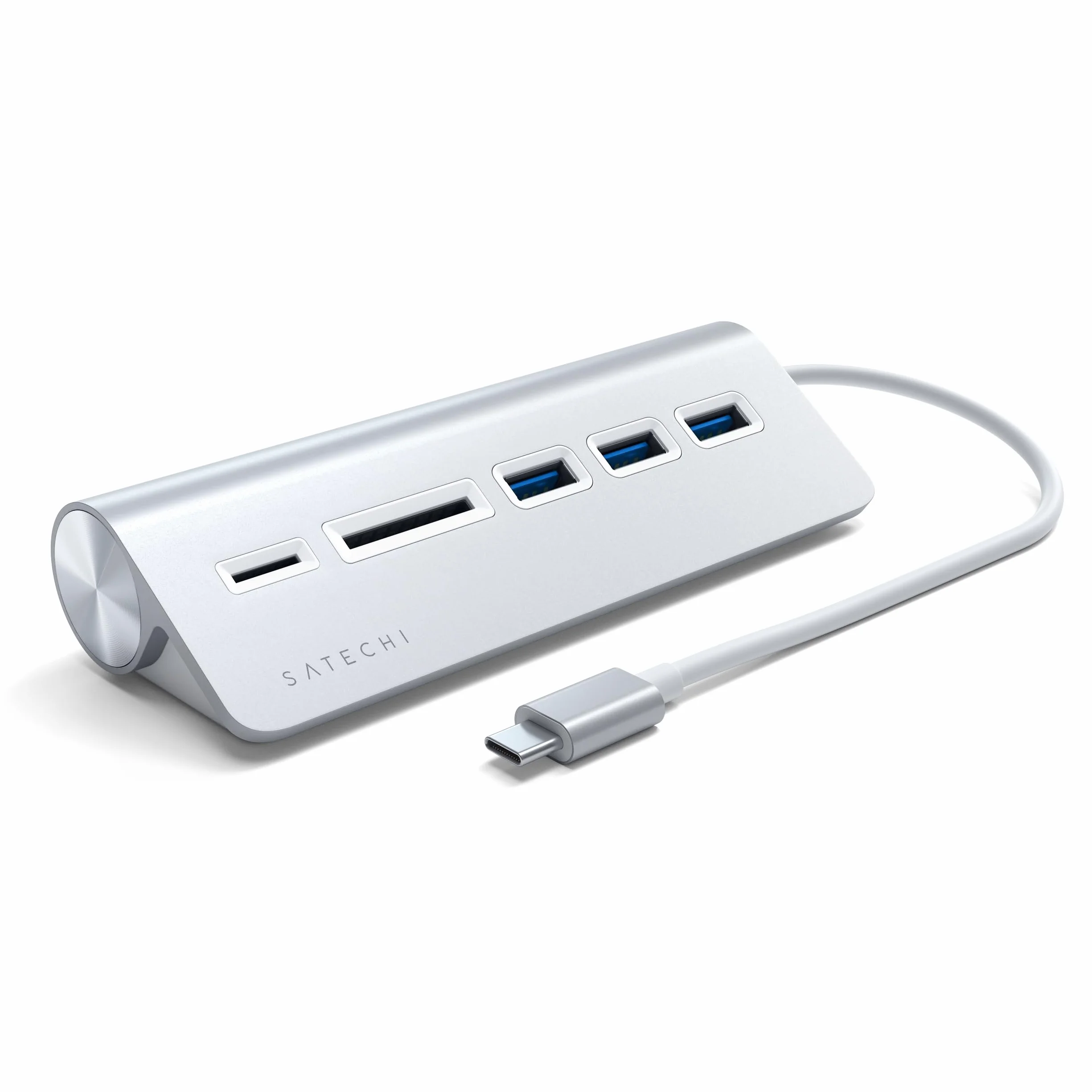 SATECHI biurkowy hub USB-C 5 w 1, 5 Gb/s, srebrny | 3 porty USB-A 5 Gb/s, USB-C i czytniki kart SD/microSD; bez funkcji ładowania; zgodność z MacBookiem Air/Pro/Neo