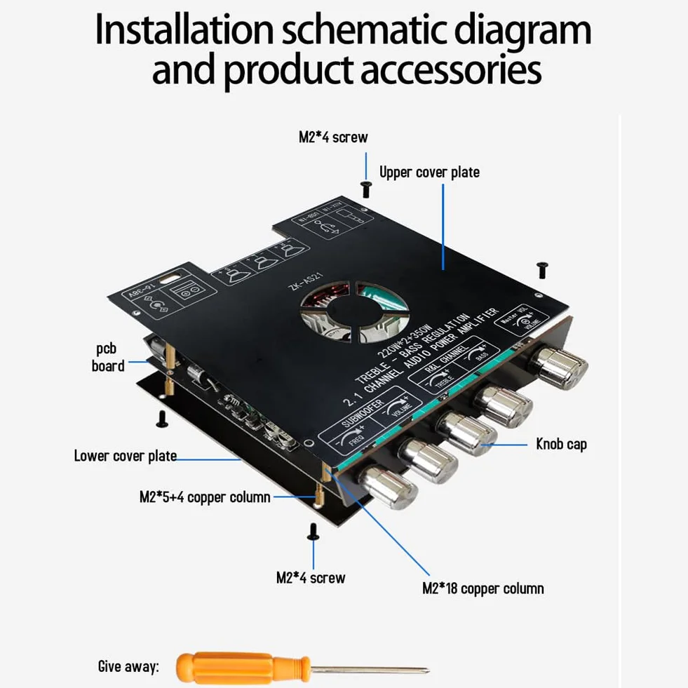 Wzmacniacz audio ZK AS21 2.1-kanałowy wzmacniacz mocy DC16 do 38 V z chipem TPA3255, cyfrowa płytka wzmacniacza mocy subwoofera w zestawie