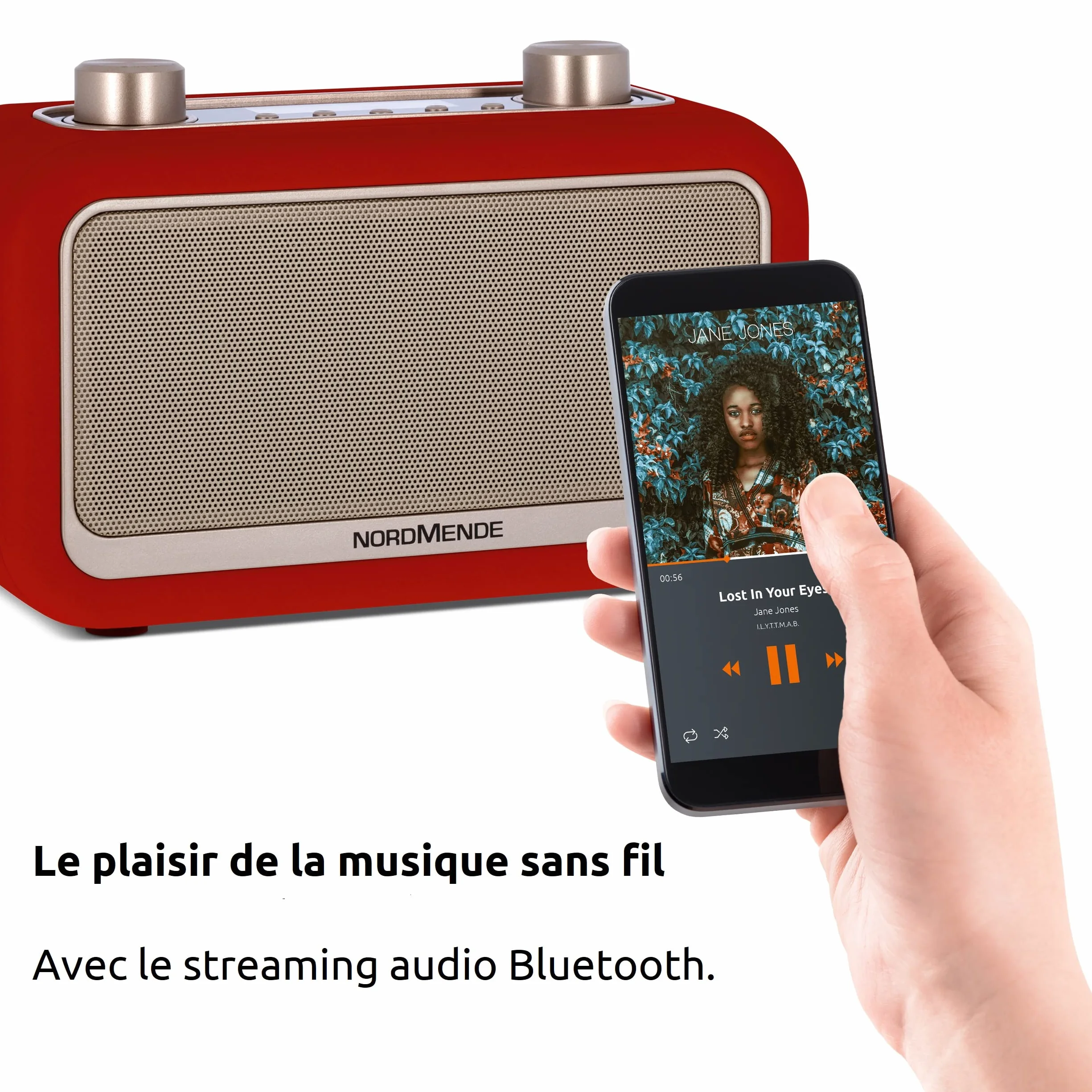 Nordmende Transita 30 – przenośne radio cyfrowe (DAB+, UKW, strumieniowe przesyłanie dźwięku przez Bluetooth, budzik, godzina, pamięć ulubiona, wyświetlacz LCD, złącze słuchawkowe, 2 głośniki stereo 3 W), kolor czerwony