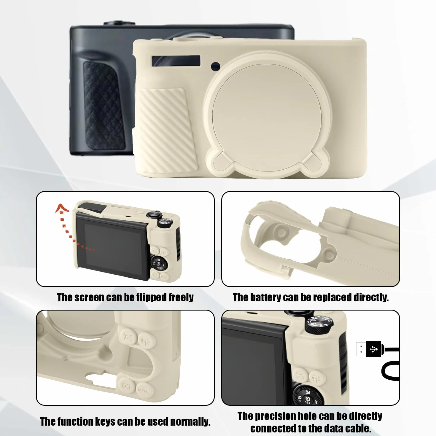SX730 SX740 Etui na aparat, cienkie silikonowe etui ochronne na aparat fotograficzny kompatybilne z Canon PowerShot SX740 SX730 HS (złamana biel)