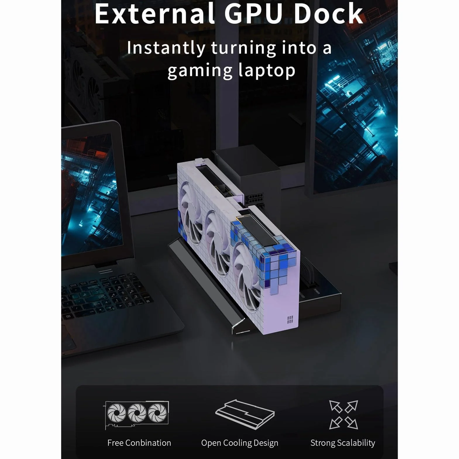 Alomejor Zewnętrzna Stacja Dokująca GPU Wydajny Transfer Danych do Laptopów NUC Aluminiowe Konsole do Gier USB4.0 40 Gb/s RJ45