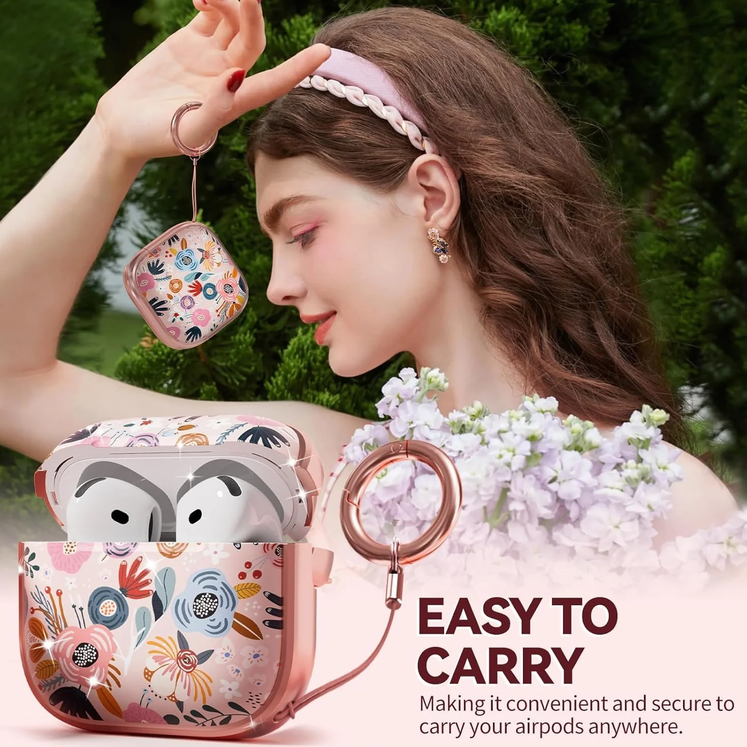 Etui kompatybilne z AirPods 4 (ANC) z akcesoriami, Różowy