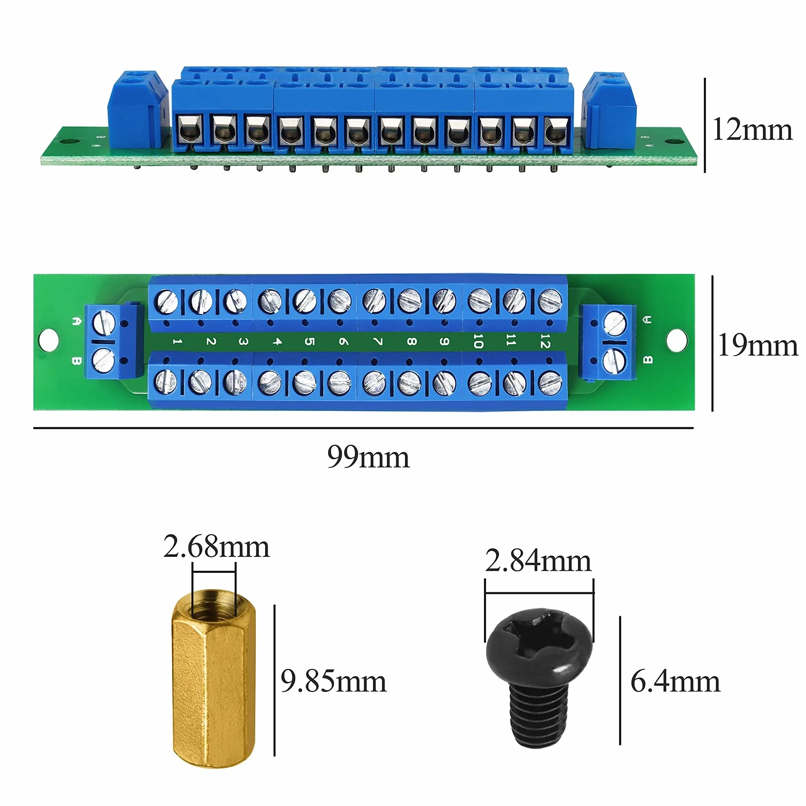 Power Distribution Board Kit, 2 x 12 pozycji, podwójne okablowanie, rozdzielacz prądu, płytka 2 wejścia, 2 x 13 wyjść do DC AC 24 V 10 A