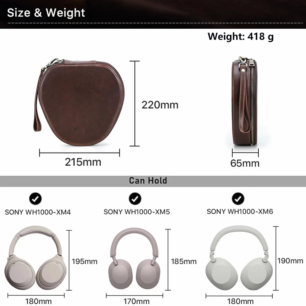 Etui na słuchawki z prawdziwej skóry kompatybilne z Sony WH-1000XM6, WH-1000XM5, WH-1000XM4, przenośne bezprzewodowe etui do przechowywania słuchawek, ręcznie robione etui ochronne ze skórzanym