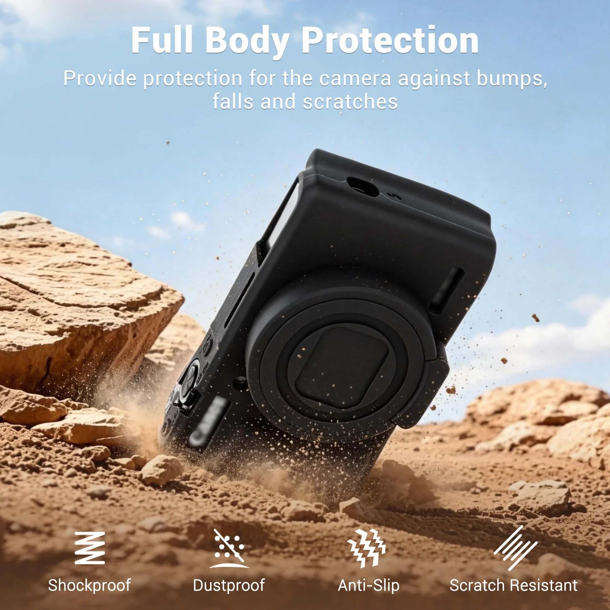 PROfezzion Silikonowe etui ochronne do Canon PowerShot SX740 HS, dopasowany krój, akcesoria z osłoną ekranu i paskiem na nadgarstek do aparatu Canon PowerShot SX740 - czarne