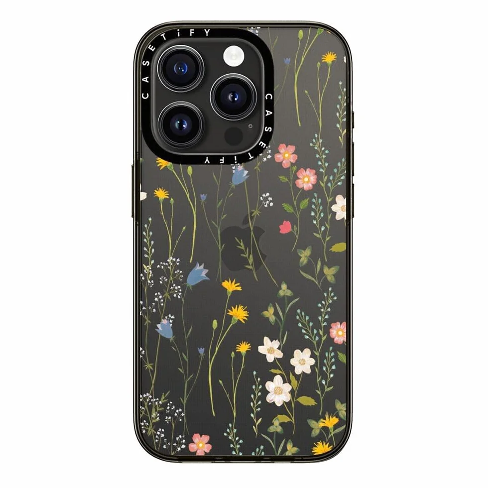 CASETiFY Kompaktowe etui ochronne do iPhone 15 Pro [smukłe/ochrona przed upadkiem z wysokości 1,2 m / bezprzewodowe ładowanie] - wymarzony wzór kwiatowy - przezroczysty czarny