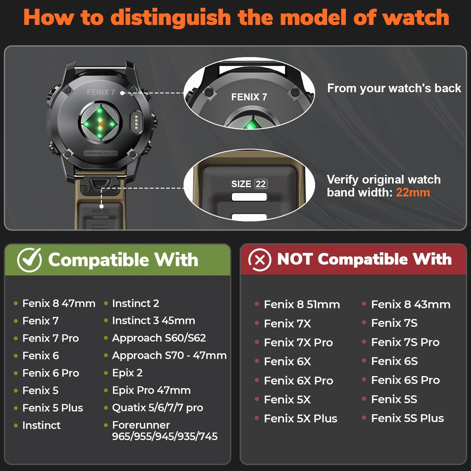 Wygodny i wodoodporny silikonowy pasek kompatybilny z Garmin Quickfit 22 mm/26 mm