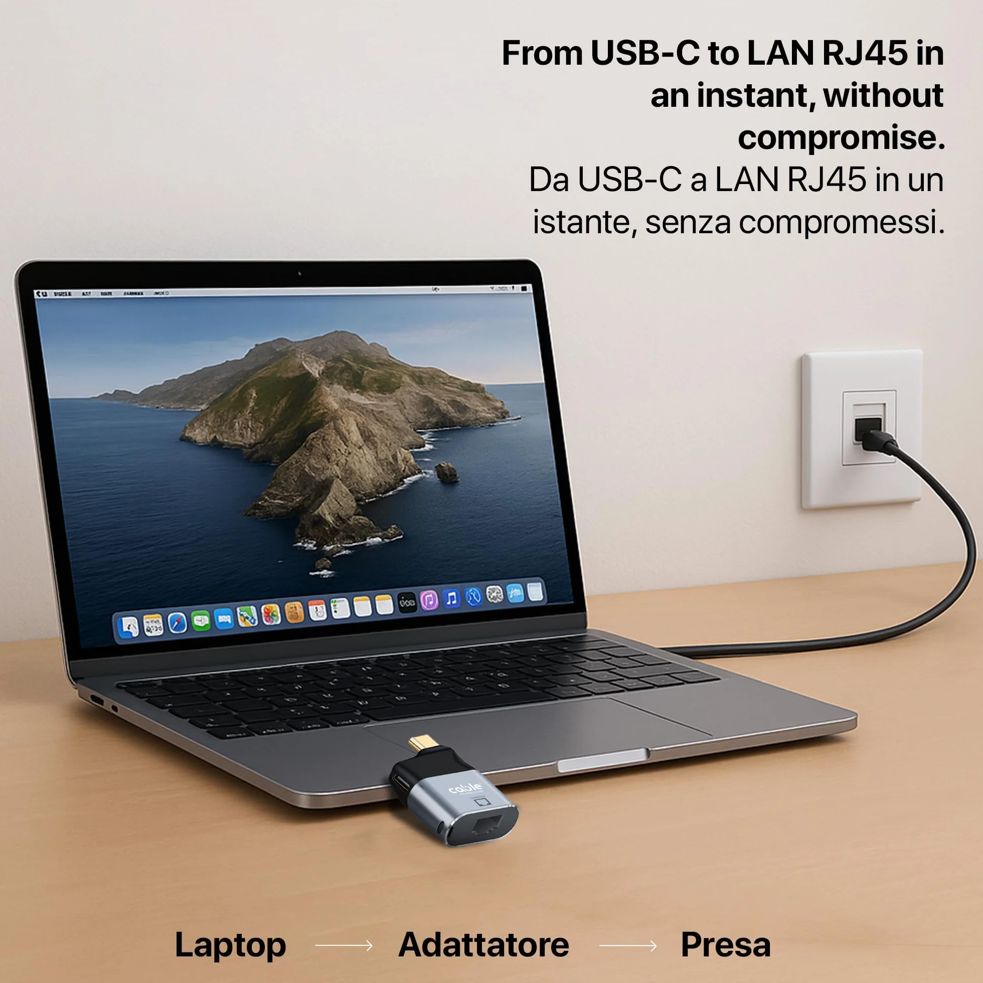 Adapter USB C męski na żeński RJ45 LAN + żeński port USB C 100 W PD | Aluminiowy konwerter LAN kompatybilny z Thunderbolt 3/4, iPhone, Macbook, iPad, Samsung, Windows PC, Laptop, ec