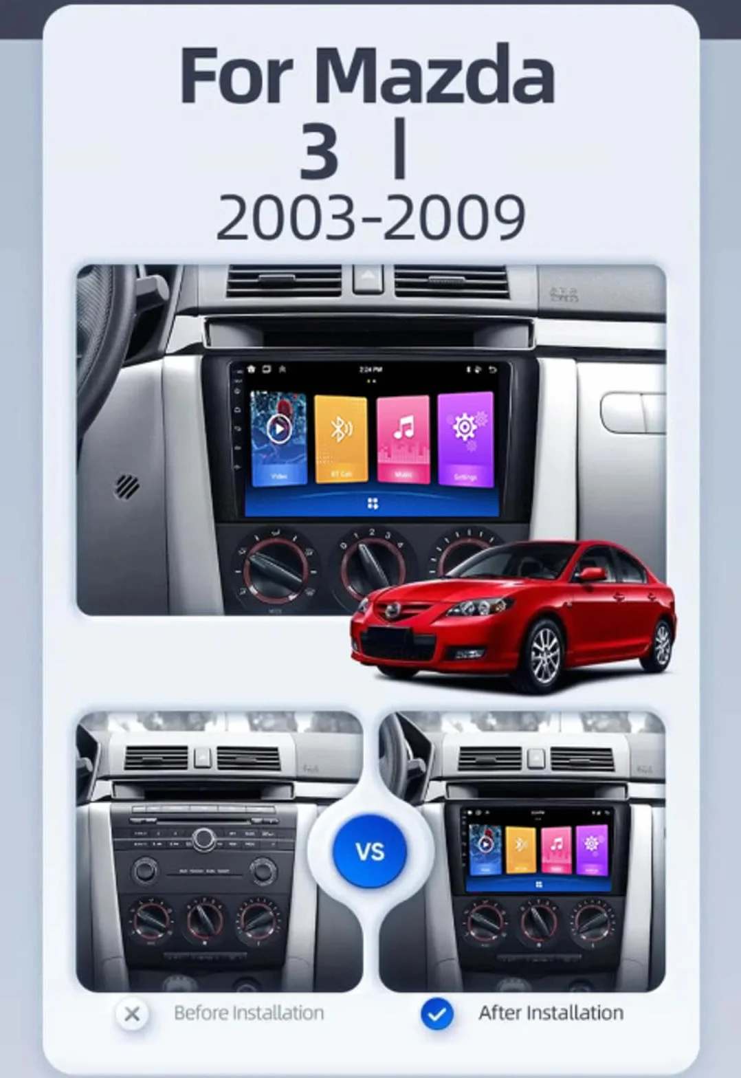 Android 15 Car Stereo 9" Samochód Dla Mazda 3 I BK 2003-2009,M105 | Z Bluetooth, Nawigacja Gps, Radio Fm, Carplay, Kamera Cofania, Android Autoradio,M105