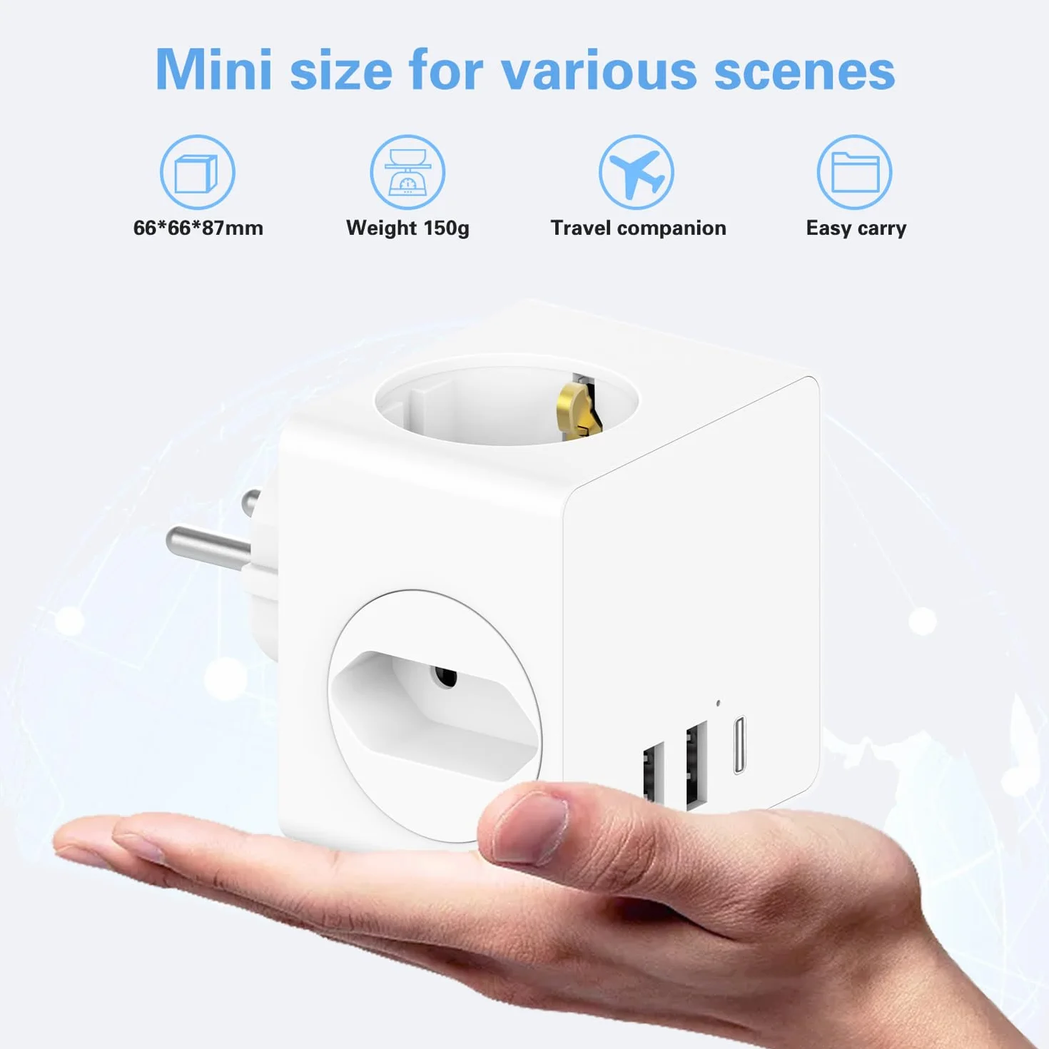 Kostka do gniazdka, bez kabla, z USB C, kostka z USB, 4000 W, listwa zasilająca Cube, listwa zasilająca do gniazdka, adapter do domu i biura