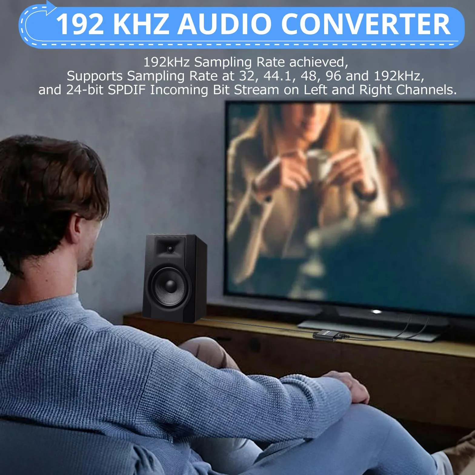 CAMWAY Konwerter DAC 192 kHz, SPDIF na 3,5 mm AUX, optyczny na 3,5 mm Toslink adapter audio z regulacją głośności, cyfrowo-analogowy konwerter audio do telewizora, słuchawek, głośników i innych