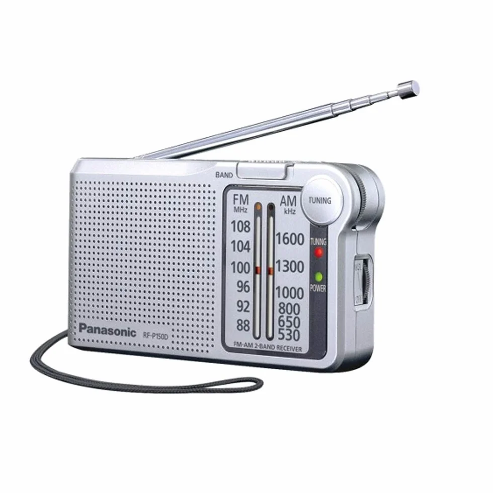Panasonic RF-P150 kieszonkowe radio FM/AM z tunerem cyfrowym (łatwe i stabilne strojenie, duża skala z pokrętłem, głośnik 5.7cm, na baterie), srebrne