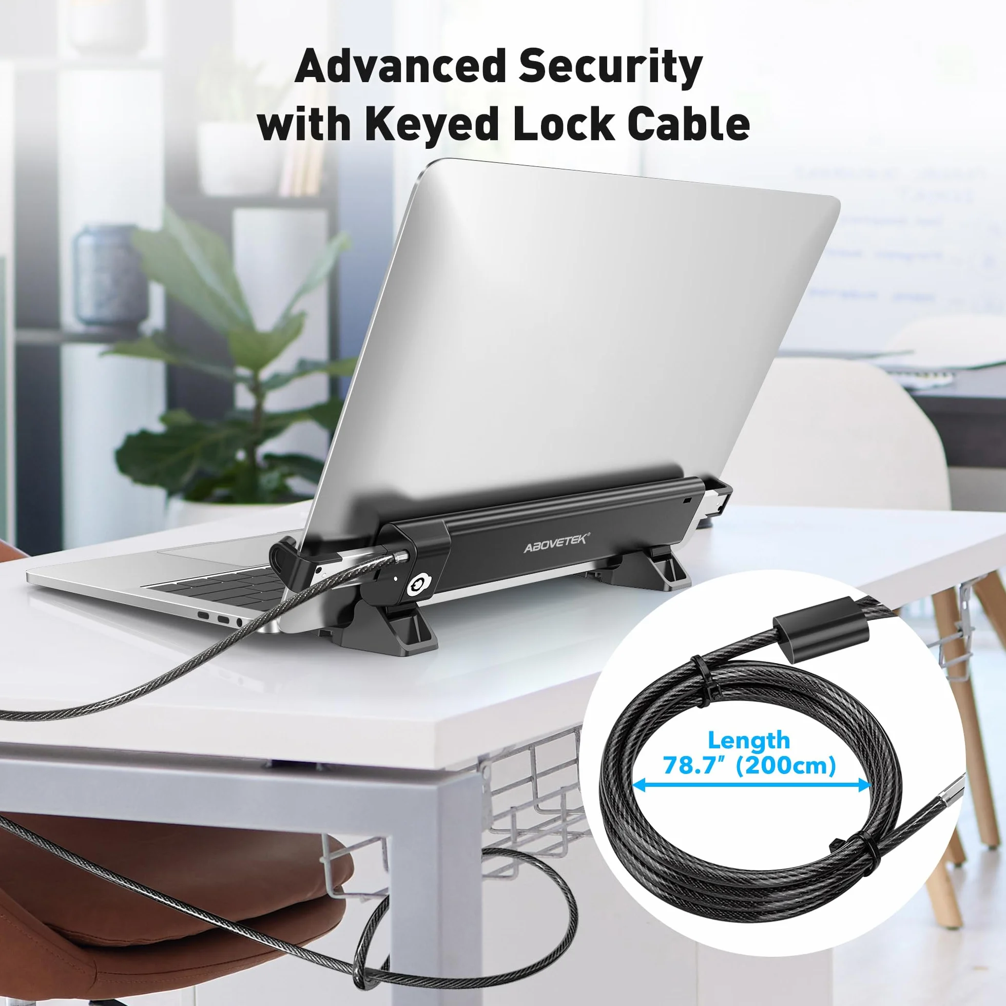 AboveTEK MacBook & Surface Stacja blokująca do laptopa z kablem Combo Lock, antykradzieżowa, składany uchwyt na biurko, regulowany i przenośny, pasuje do laptopów/notebooków 30.5 cm-40.6 cm, czarna
