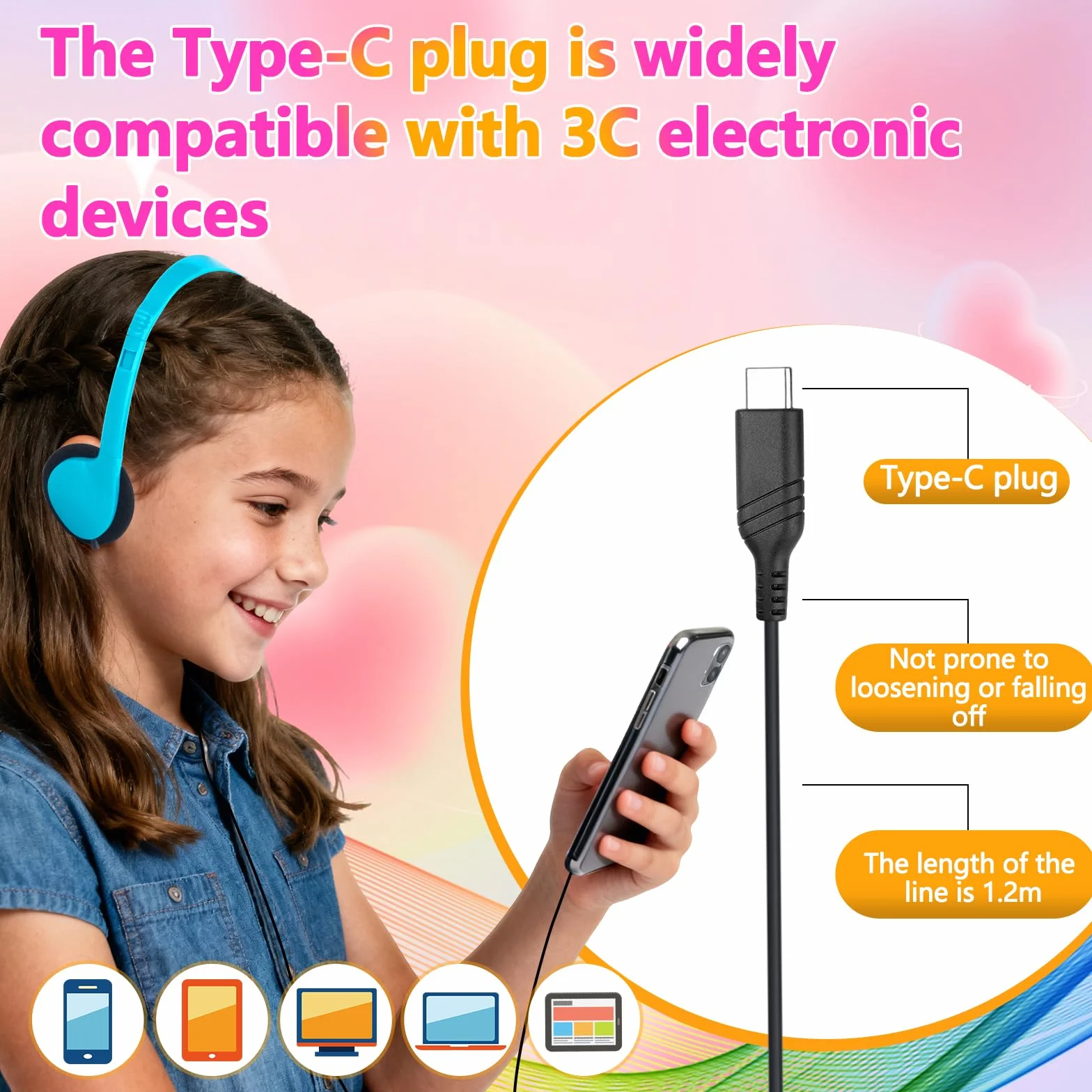 Słuchawki typu C luzem do klasy, szkoły, dzieci, 25 sztuk, przewodowe słuchawki USB C do szkoły kompatybilne ze smartfonami, różne kolory