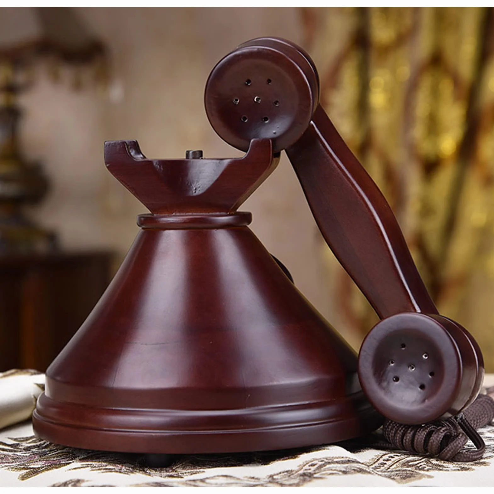 Telefon retro cyferblat, drewniany antyczny stały retro telefon lat 60. klasyczny dom biuro hote metal dla osób starszych dzwoniących stacjonarny