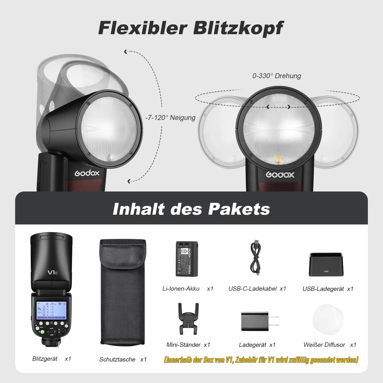 GODOX V1F okrągła lampa błyskowa, 76 W, Speedlite, profesjonalna, okrągła lampa błyskowa 1/8000 HSS 2.4G, Wireless X System i-TTL z akumulatorem litowo-jonowym 2600 mAh, kompatybilna z Fuji