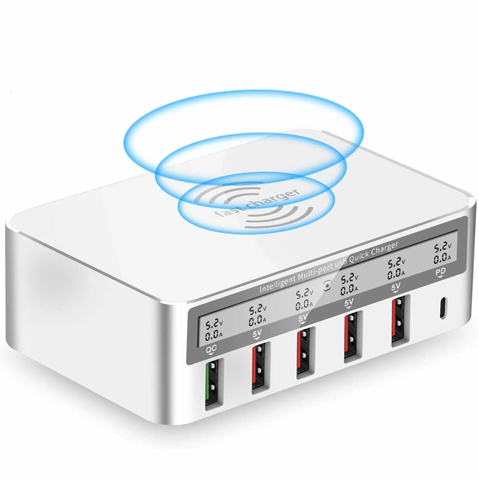 Bezprzewodowa ładowarka wiele USB stacja ładująca 100 W szybkie ładowanie 6-portowa stacja ładująca biurkowa Hub z szybkim ładowaniem 3.0 port USB 18 W PD kompatybilny z iPhone iPad Samsung, biały