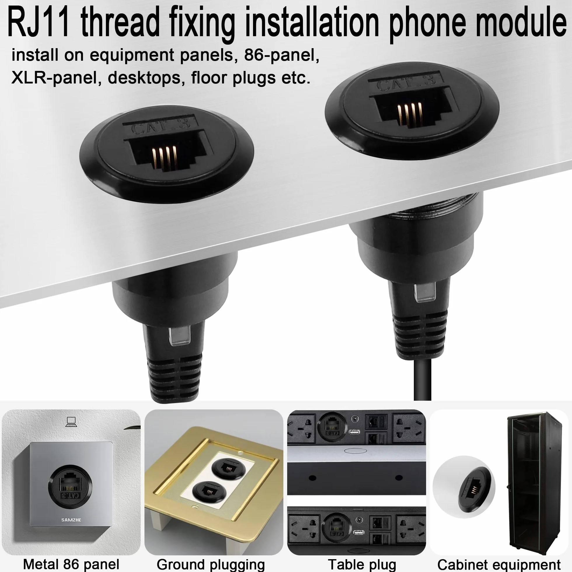 QIANRENON RJ11 Wpuszczany Gwintowany Montaż Telefoniczny Stały Adapter Linia CAT3 RJ11 6P4C Żeński do Żeńskiego panelu Montaż Okrągłe Złącze, Telefoniczne Złącze, Modem