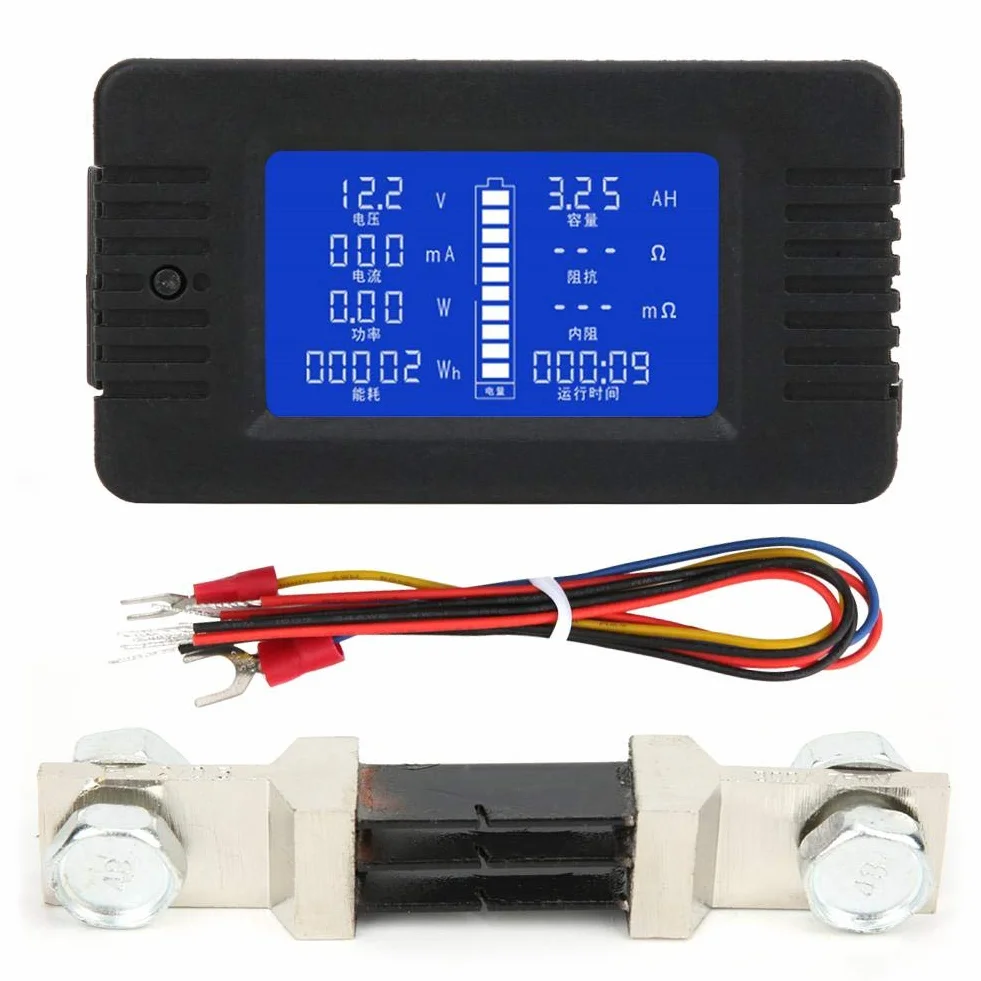 PZEM-015 Tester akumulatora, cyfrowy wyświetlacz LCD 0-200 V Wielofunkcyjny miernik akumulatorów z bocznikiem 300 A, dokładność pomiaru 1% (300 A)