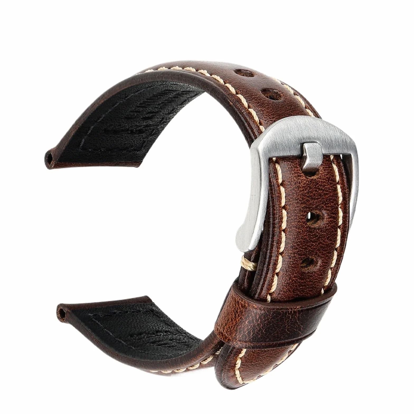 FYYFS Ręcznie robiony pasek do zegarka, 20 mm 22 mm 24 mm Vintage prawdziwy skórzany pasek z klamrą motylkową Pasek do smartwatcha kompatybilny z Panerai(ciemny brązowy S, 22 mm)