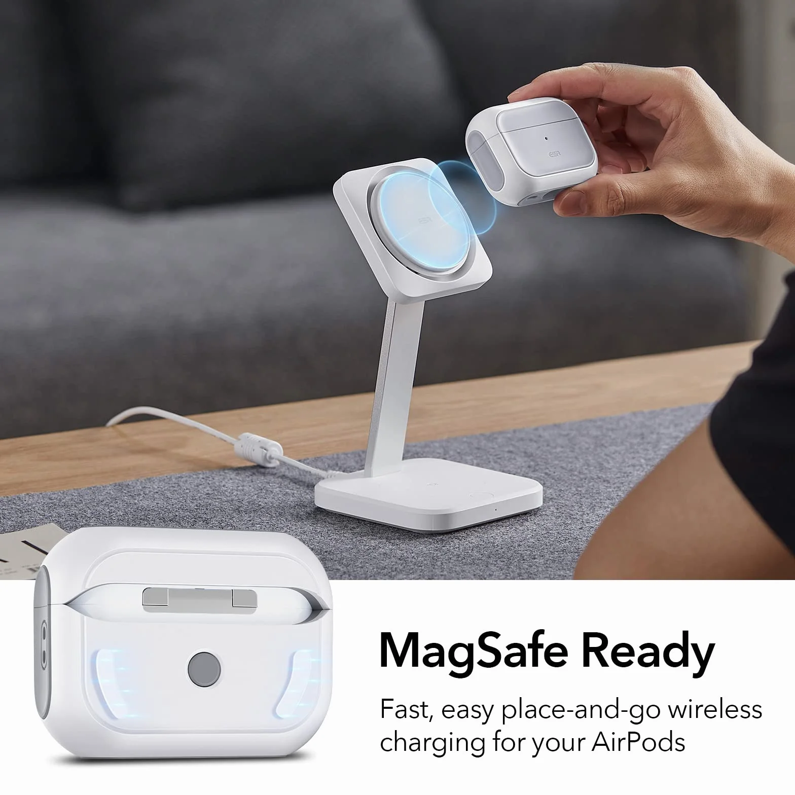 ESR Orbit Hybrid Etui HaloLock kompatybilne z AirPods Pro 2. generacji MagSafe Ready ochrona przed upadkiem białe