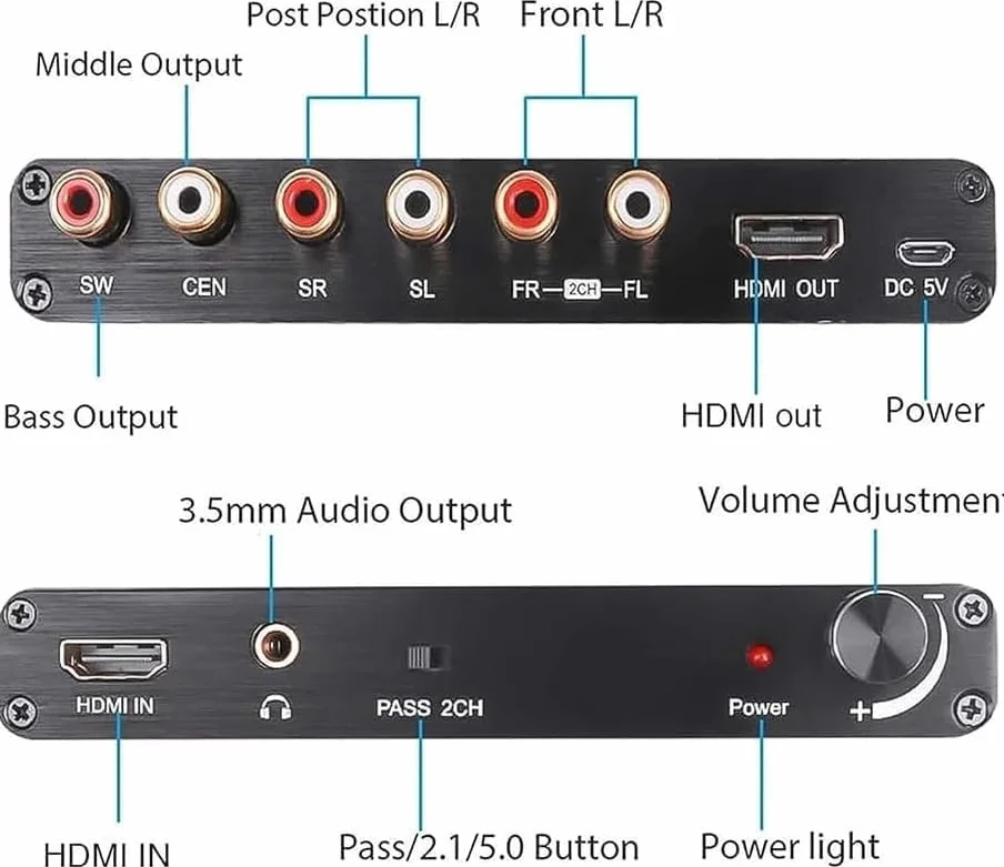 Dekoder audio HDMI, konwerter cyfrowo-analogowy audio 4K, wyjście słuchawkowe 3,5 Mm, tryb 5.1-kanałowy, obsługa odtwarzaczy sieciowych, HDTV, Blu-ray DVD, DVD, PS3, DM500S, DM800HD itp.