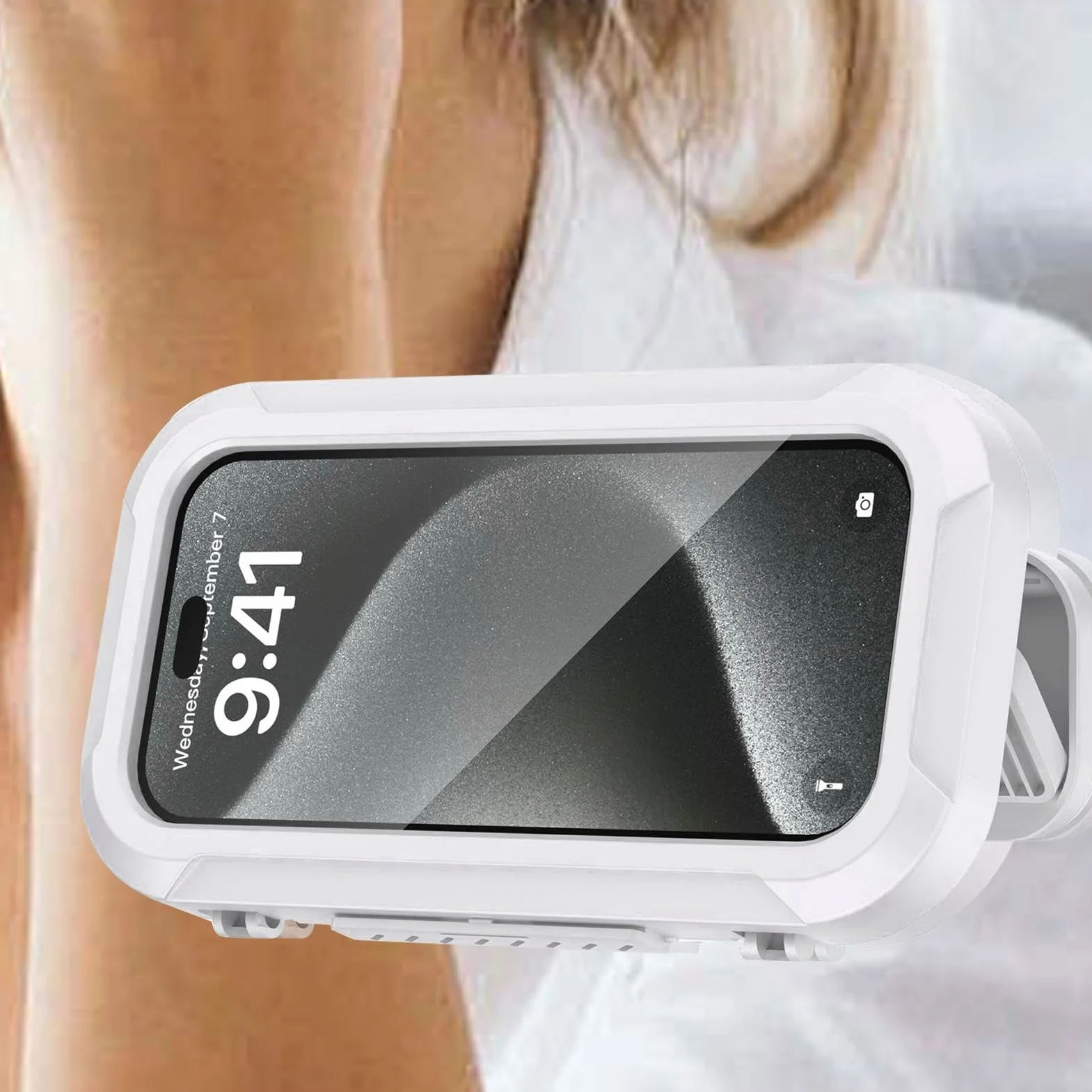 Générique Uchwyt na telefon pod prysznic wodoodporny, obrotowy pokrowiec na telefon z 360 stopni, montowany na ścianie bez dziurkowania wysuwany uchwyt na telefon, uchwyt na ekran dotykowy do łazienki