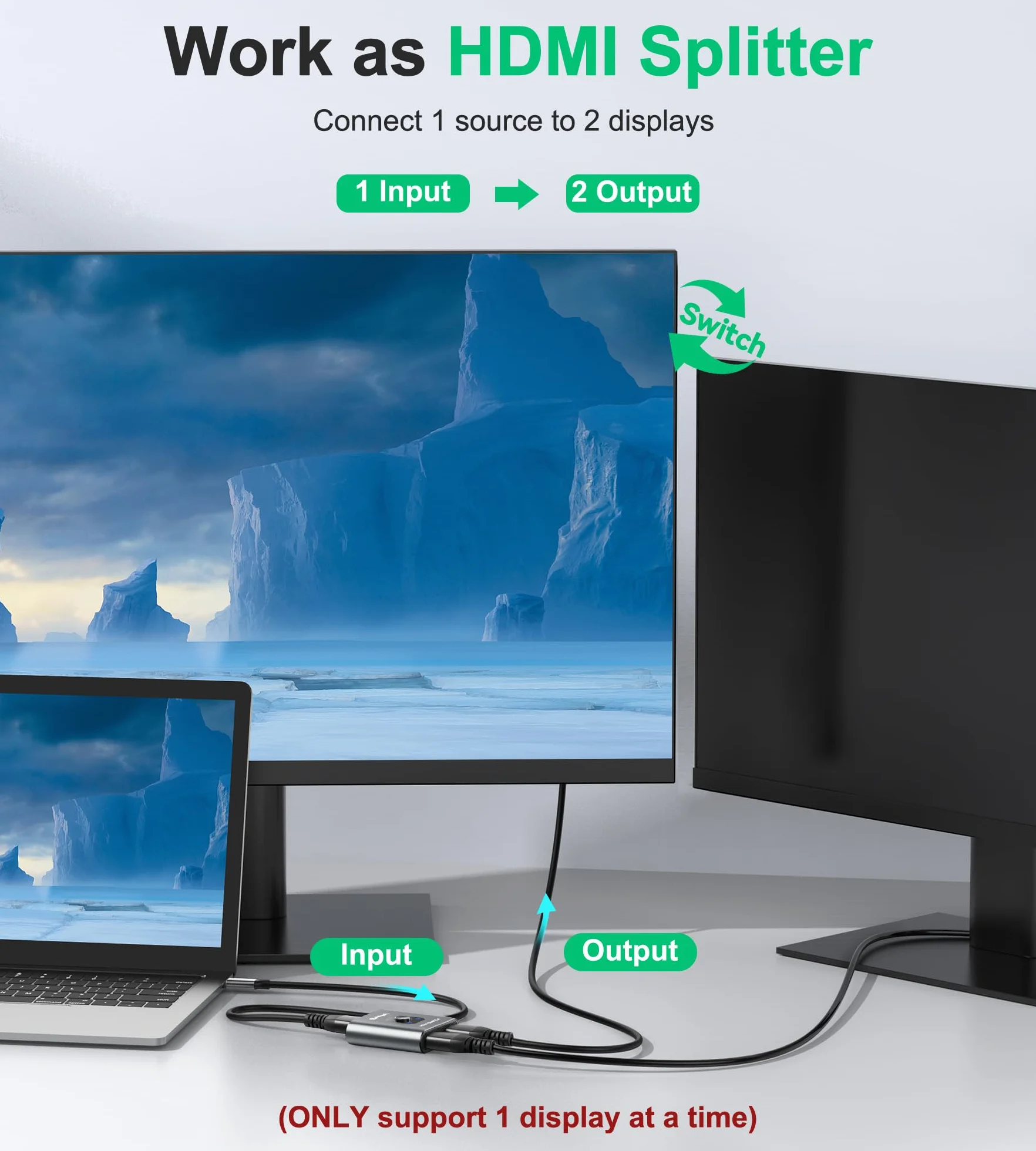 GANA aluminiowy dwukierunkowy przełącznik/rozdzielacz HDMI 4K (1 wejście i 2 wyjścia lub 2 wejścia i 1 wyjście), ręczny przełącznik HDMI obsługuje formaty HD, 4K i 3D dla HDTV / Fire Stick / Xbox . PS3 / PS4 (kolor losowy)