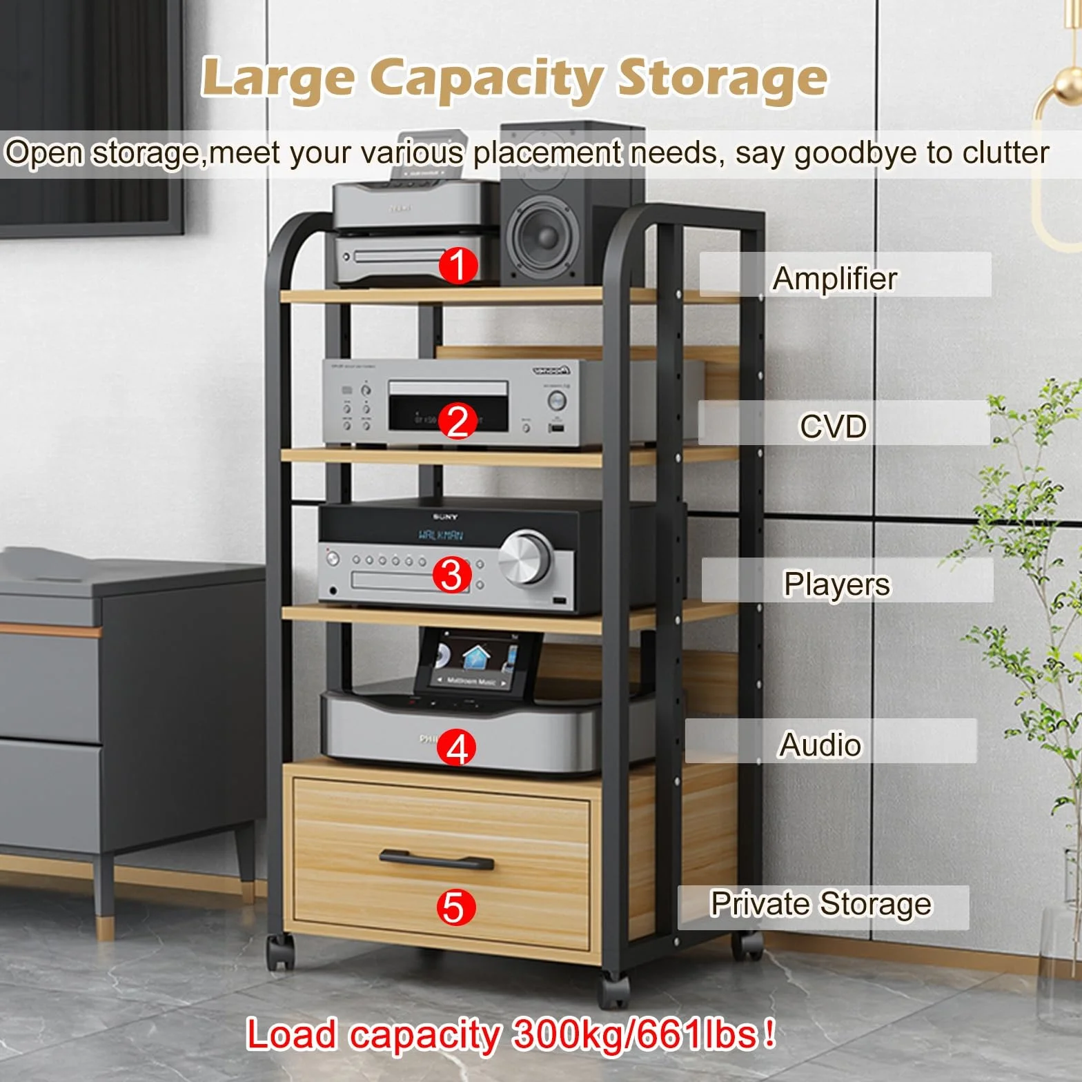 Szafka Na Sprzęt Audio HiFi, 100 Cm Wysokości, Stojak Na Sprzęt Audio-video Do Wzmacniacza/odbiornika Stereo - Corner Entertainment Center(Black)