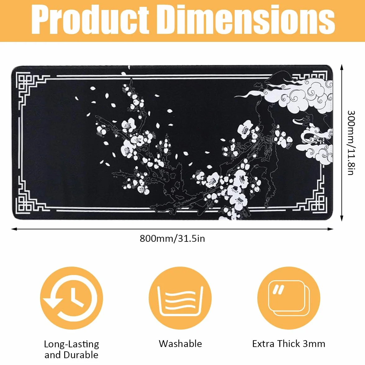 Japońska podkładka pod mysz do gier XXL 800 x 300 mm | Mousepad Japan, duża podkładka pod mysz, poprawia precyzję i prędkość, z wodoodporną i antypoślizgową podstawą