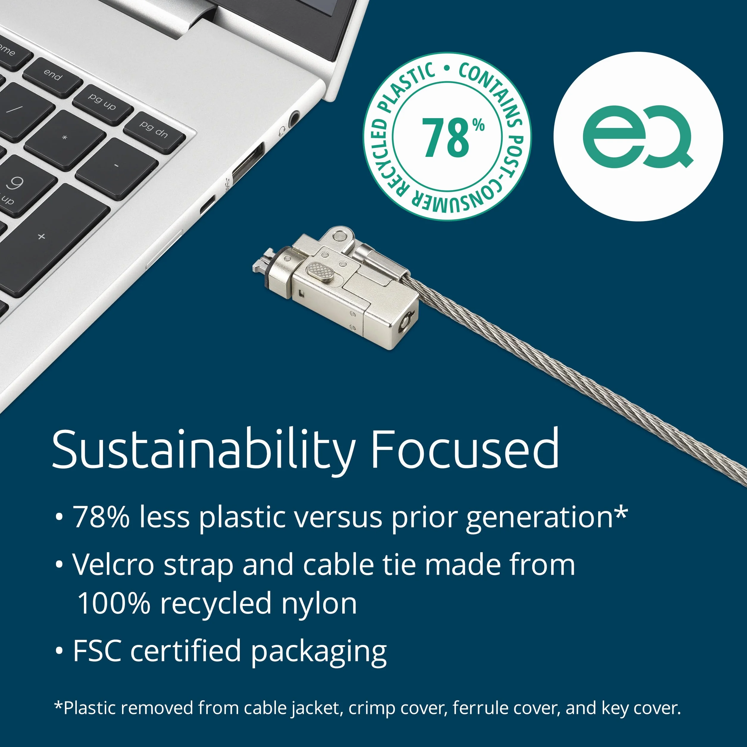 Linka zabezpieczająca Kensington Slim NanoSaver 2.0 EQ na kluczyk do ultracienkich laptopów. Płaski profi o uniwersalnym dopasowaniu (K60630WW)