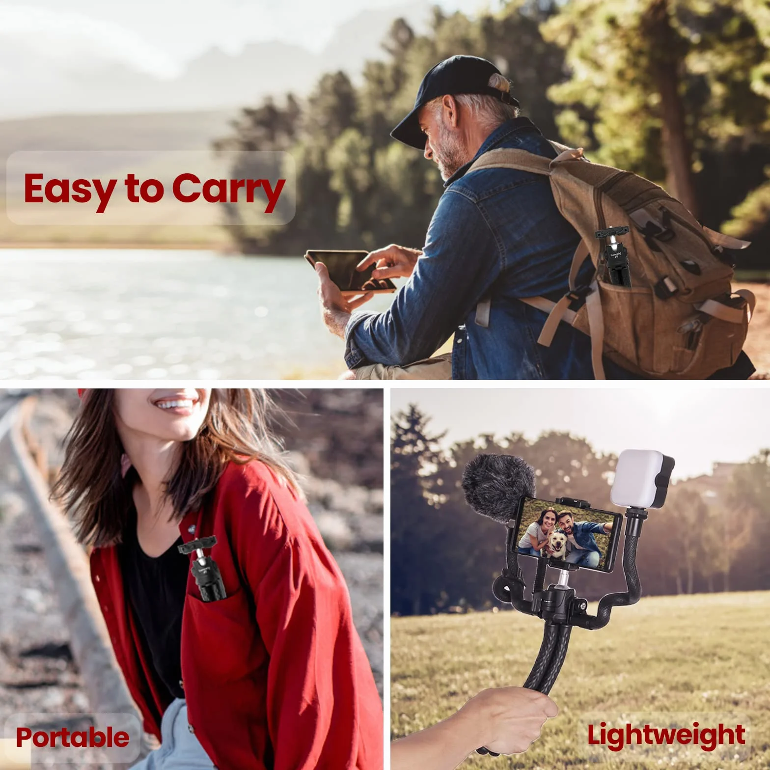 Elastyczny statyw do telefonu Goocong do smartfona, aparatu Tripod z uchwytem na telefon komórkowy obracany o 360° głowica kulowa do iPhone, Samsung Phone, Canon, Nikon