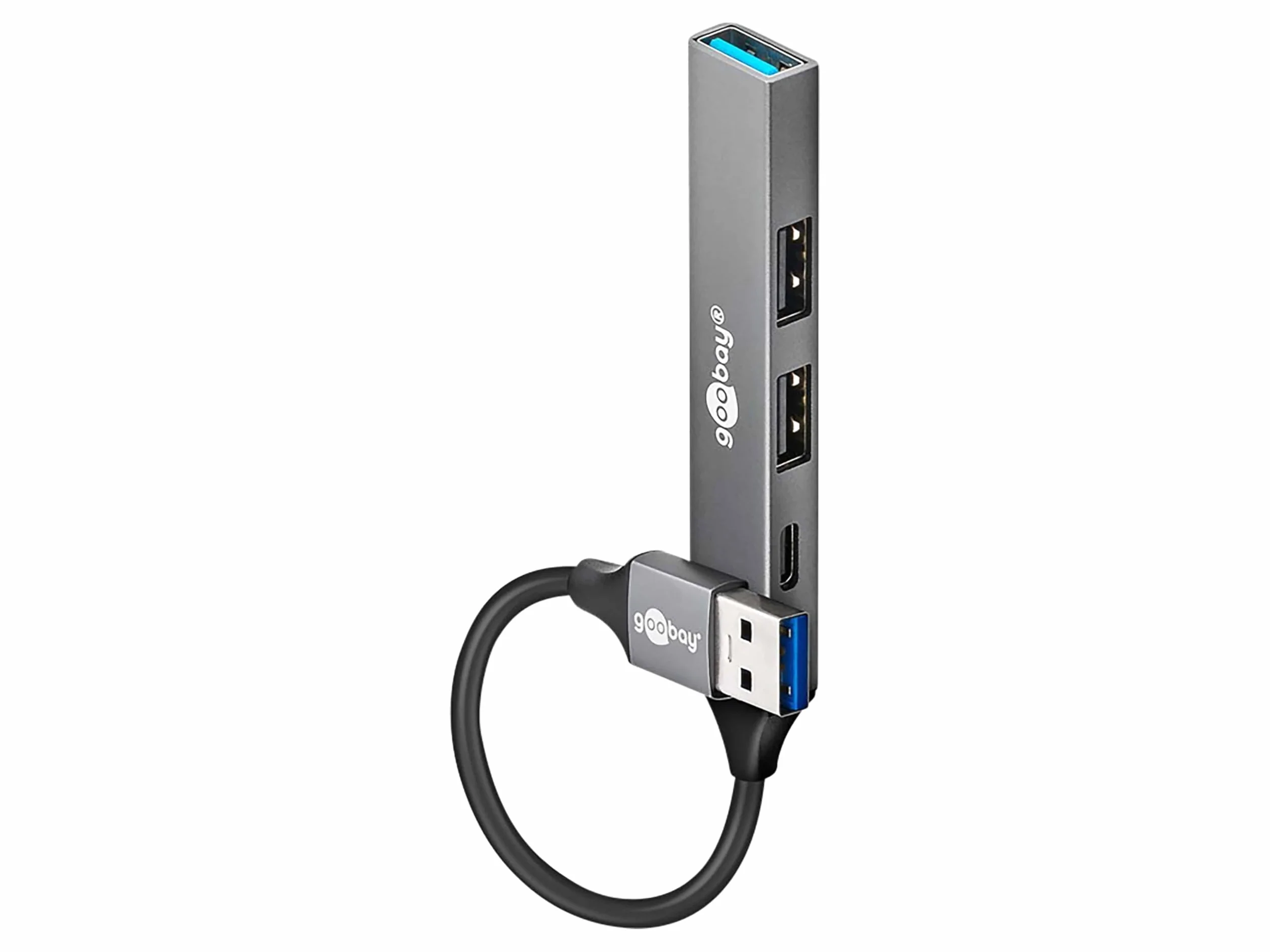 goobay 4-portowy koncentrator USB 3.2 Slim, Multiple Plug, 5 Gbits, rozdzielacz, A na 3 x A i 1 x C Multiport Adapter 3.0-74458