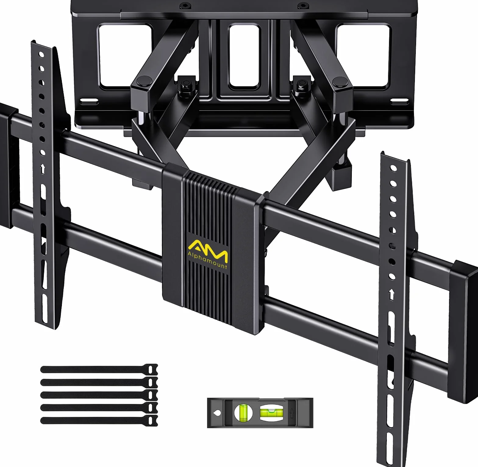 Alphamount Uchwyt ścienny do telewizora do większości telewizorów 4K LED i OLED o przekątnej do 45 kg, uchwyt na telewizor z dwoma ramionami przegubowymi, obrotowy, przedłużający i pochylany, uchwyt