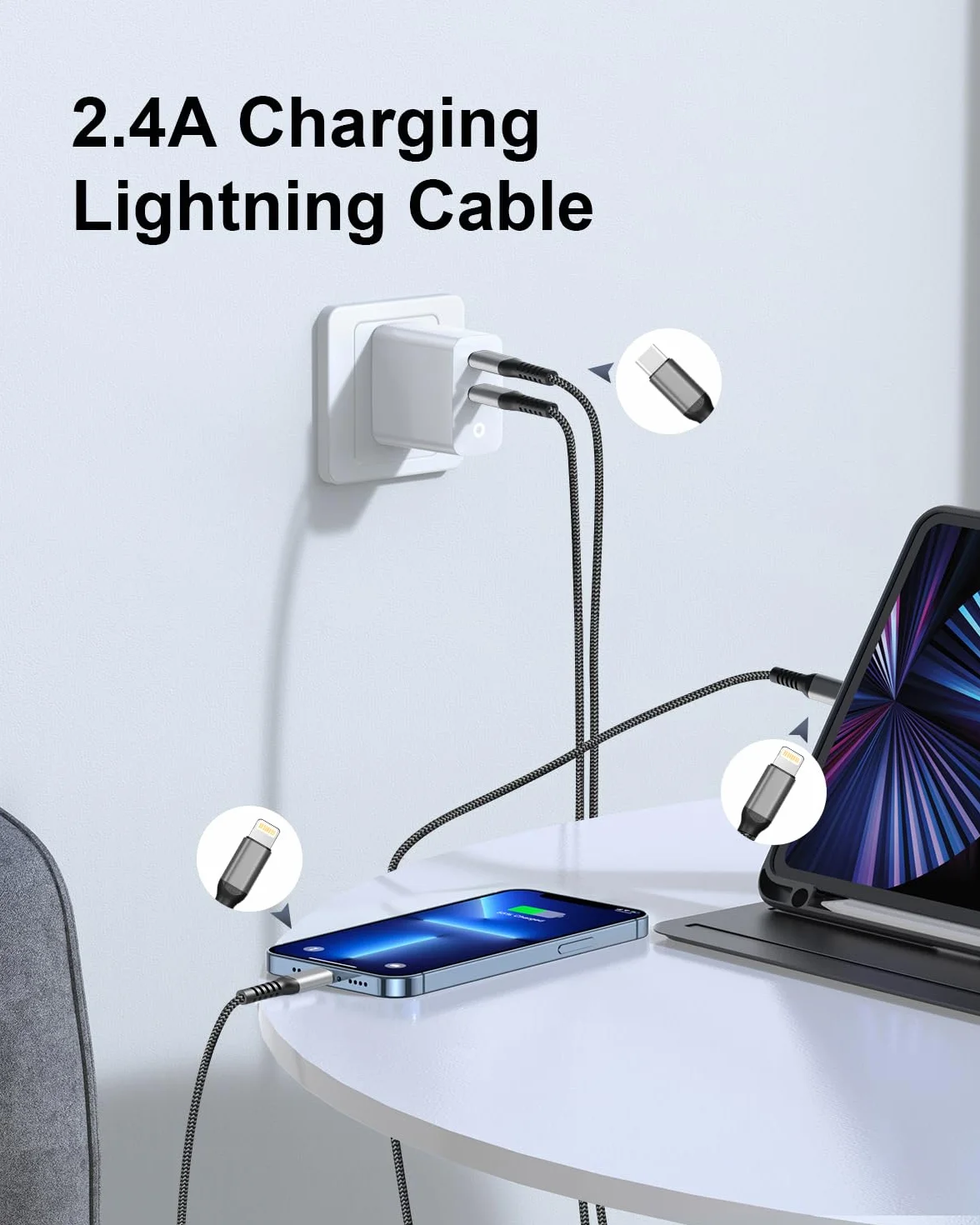 KINPEE Kabel USB C do Oświetlenia 3M Zestaw 2 [Certyfikat MFi], Kabel USB C do szybkiego ładowania Kabel do iPhone 14/13/12/11/X/8, Pad, AirPods