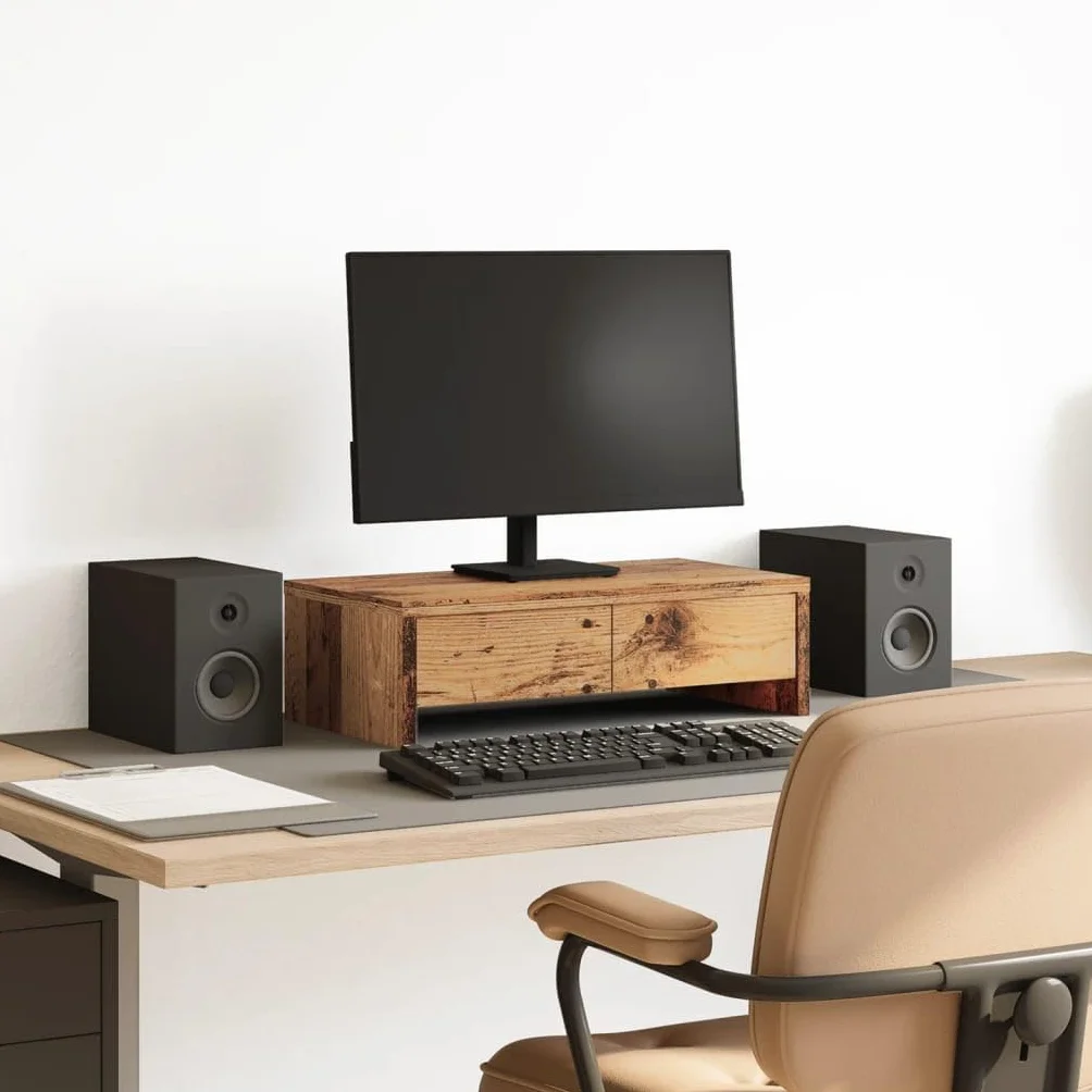 vidaXL Podstawka pod monitor z szufladami, stare drewno, 50x27x15 cm