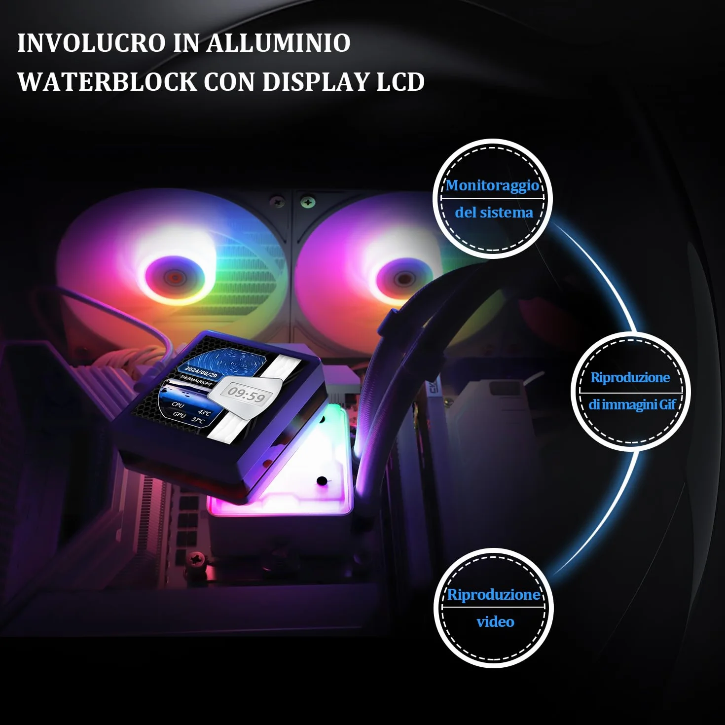 TR Grand Vision 360 ARGB biały CPU AIO Cooler, PC 360 system chłodzenia wodą, wyświetlacz IPS LCD o rozdzielczości 480 x 480 i 3,4 cala, do AM4/AM5 i Intel LGA1700/1851, wysoka pompa