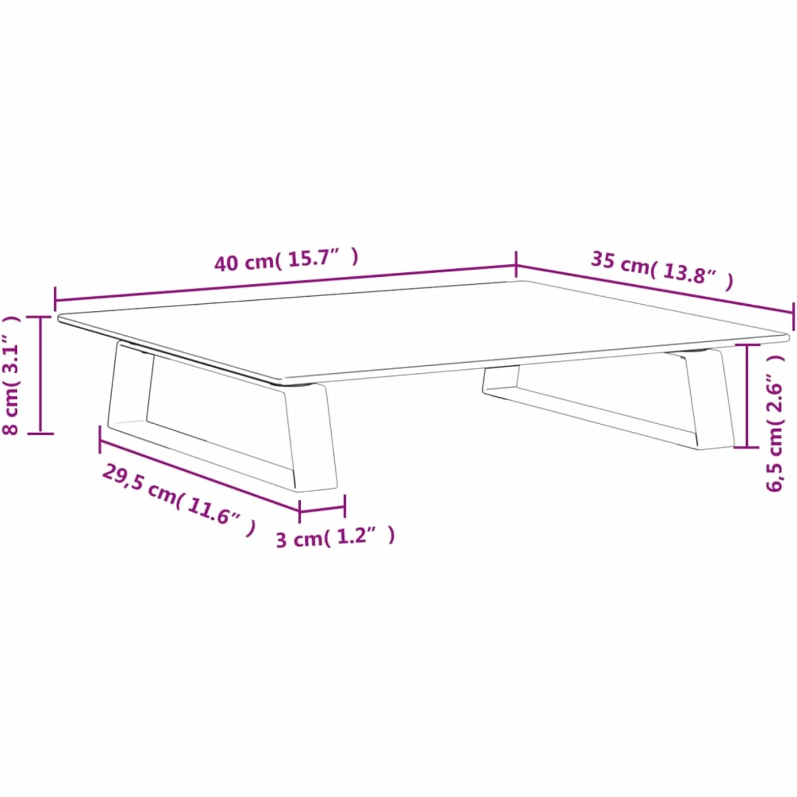 Stojak na monitor czarny 40 x 35 x 8 cm szkło hartowane metal nośność 20 kg | Szkło hartowane o grubości 5 mm, ergonomiczna wysokość oczu, zaokrąglone narożniki, dodatkowe miejsce do przechowywania