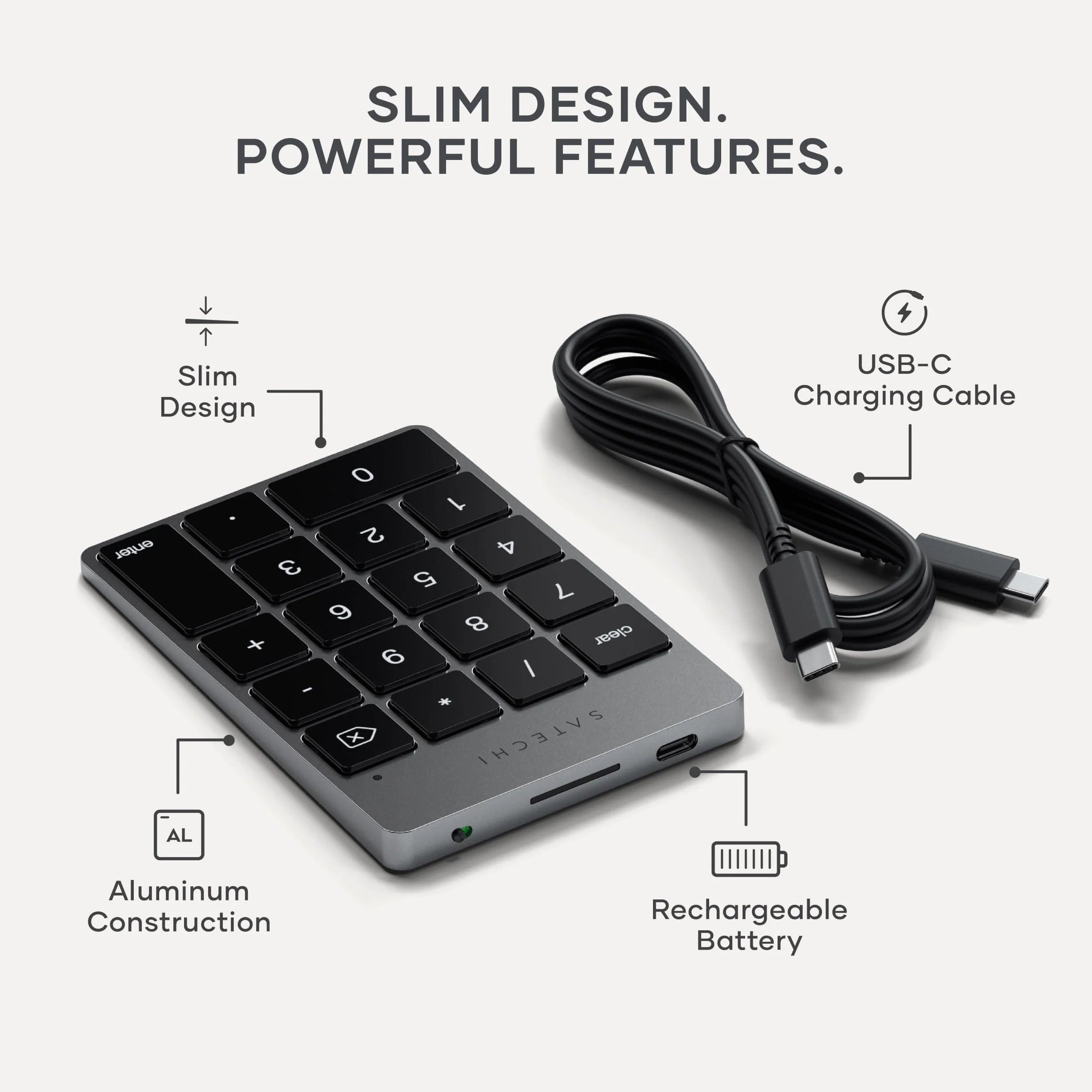 SATECHI Klawiatura Numeryczna Bezprzewodowa Aluminiowa USB-C Gwiezdna szarość