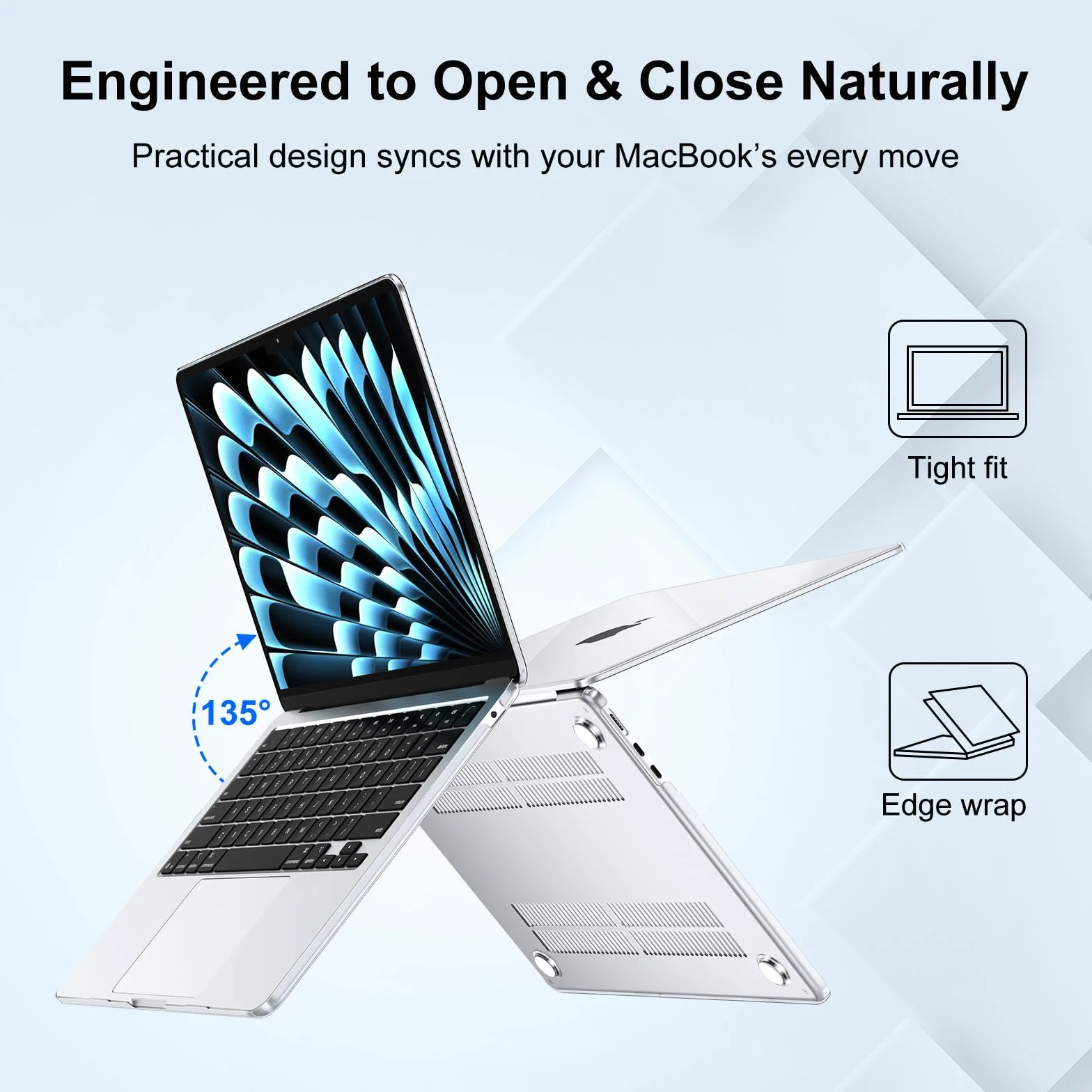 Etui Kompatybilne z MacBook Air 13.6 M4 M3 M2 2025 2024 2022 A3240 A3113 A2681, Plastikowa Obudowa Ochronna i Ultracienka Osłona Klawiatury TPU w Wersji EU, Przezroczysty