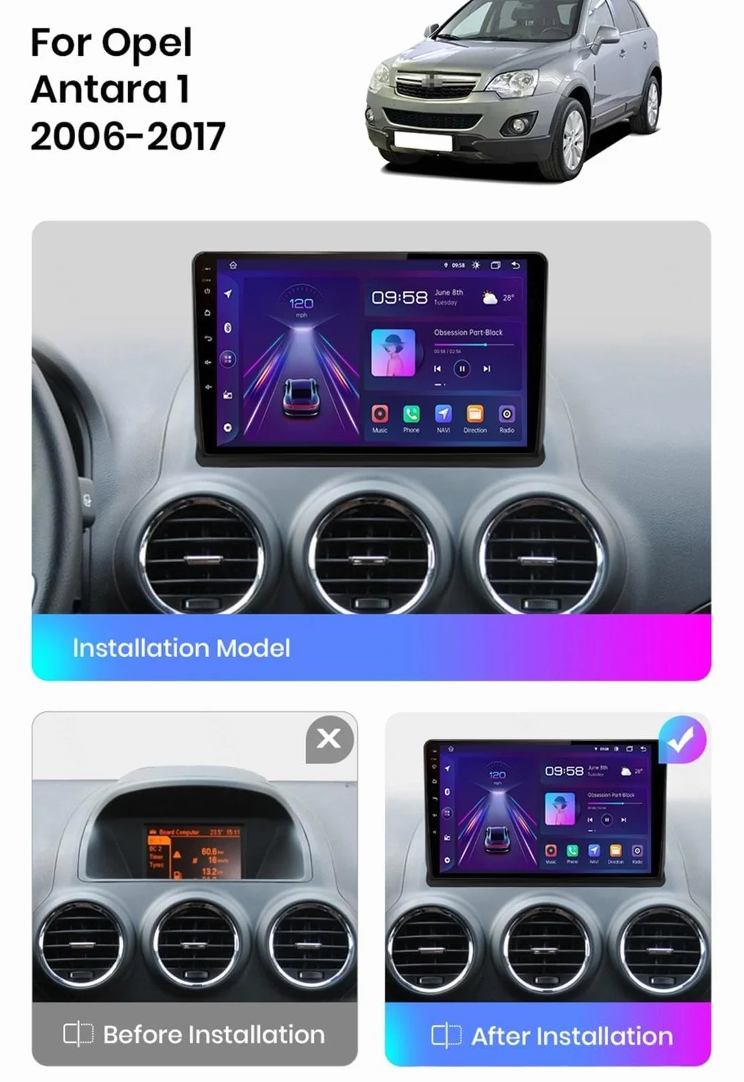 Android 15 Odtwarzacz Samochodowy Radio 9-calowy Ekran Dotykowy Multimedia Dla Opel Antara 1 2006-2017, Nawigacja Gps Obsługa Bluetooth 4g Wi-fi, Kamera Cofania Mirror Link,4CoreWifi1G+16G