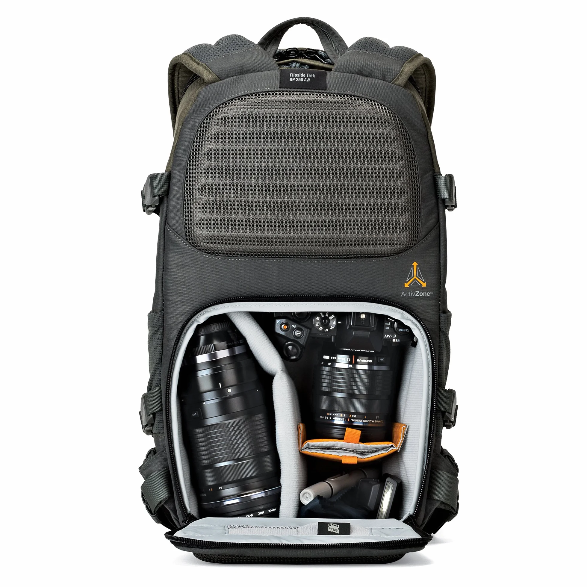 Lowepro LP37014-PWW, Flipside Trek BP 250 AW plecak na aparat z systemem zawieszenia ActiveZone, przegródka na tablet, szary/ciemnozielony